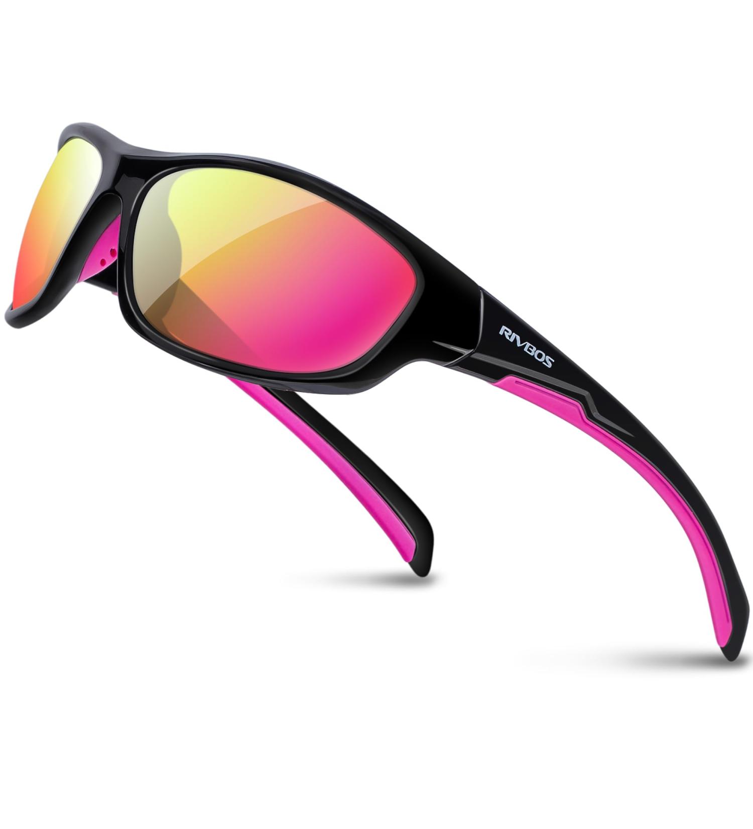 Rivbos RB831/RB832 Polarized Sunglasses - Lightweight TR90 Cycling & Sports Glasses for Men & Women | UV400 Protection for Hiking Running Golf & Fishing - Black & Pink - Buy Online on GoSupps.com