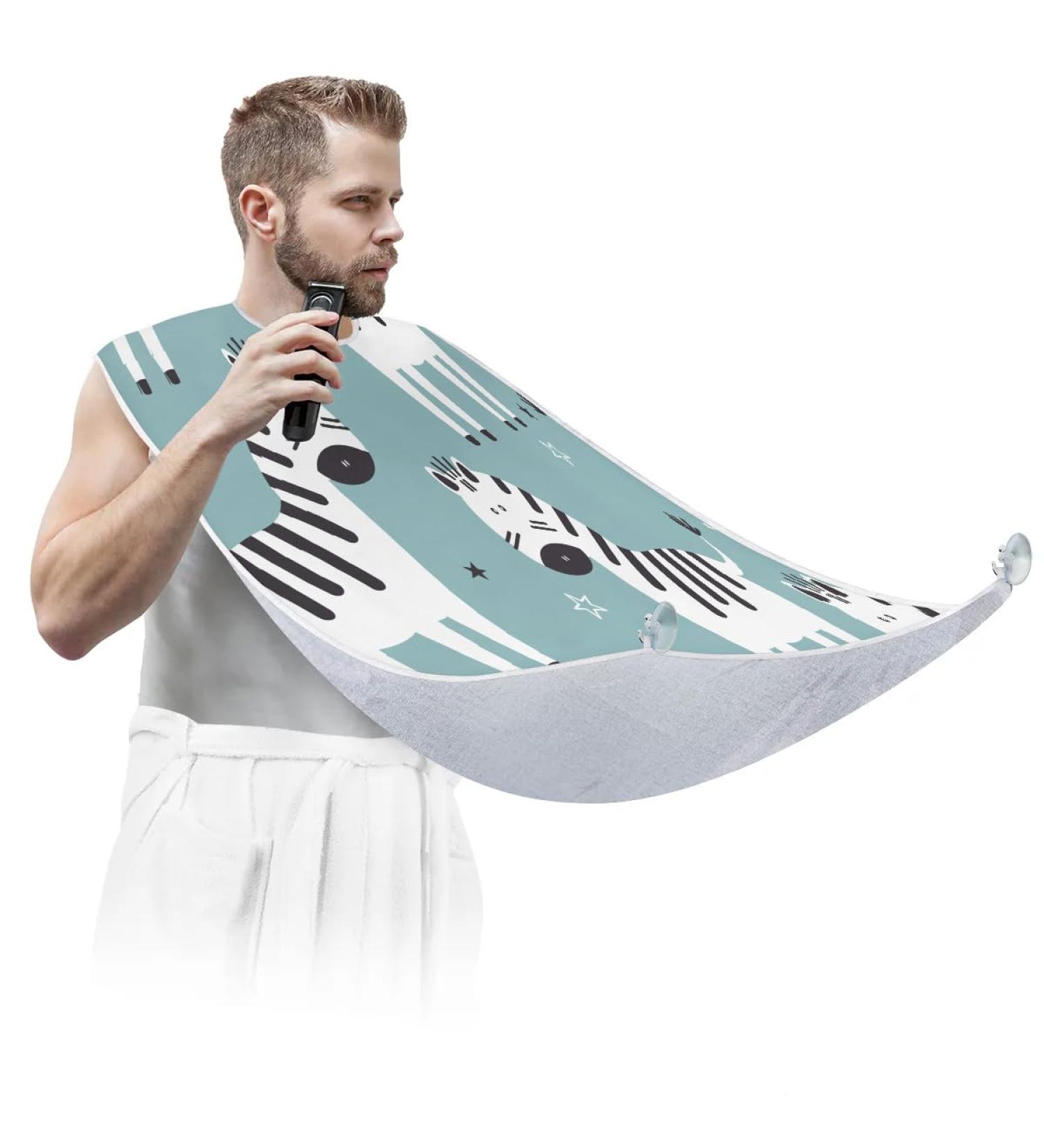 Zebra Star Beard Bib Apron | Non-Stick Waterproof Hair Catcher for Men | Perfect Grooming Gift with Suction Cups - Buy Online on GoSupps.com