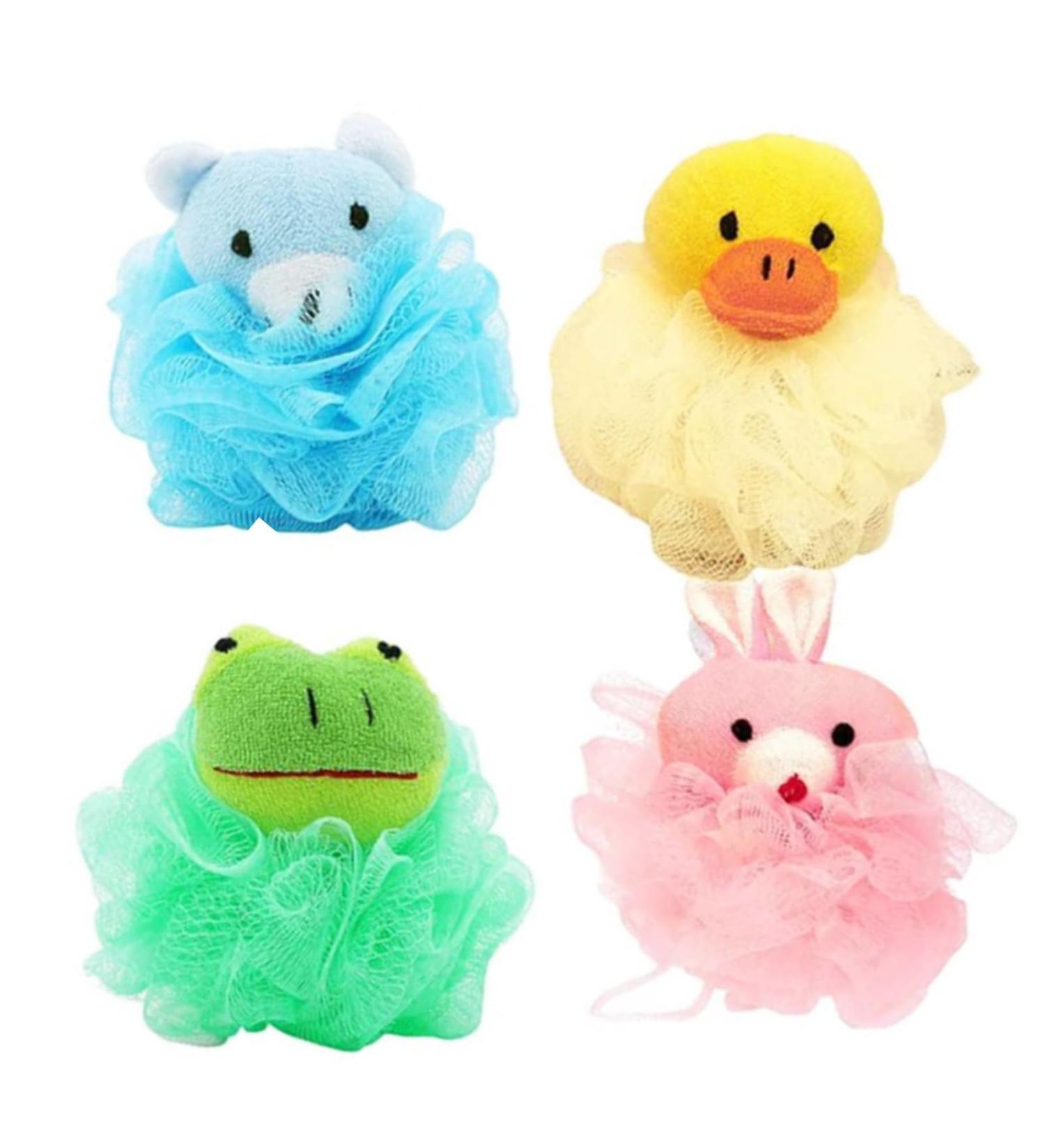 LHKJ 4 Pieces Shower Sponge Exfoliating Sponge Shower Sponge with Soft Toy and Net Bath Sponge for Children Adults Bath Ball Animal Washing Sponge (Colourful) - Buy Online on GoSupps.com