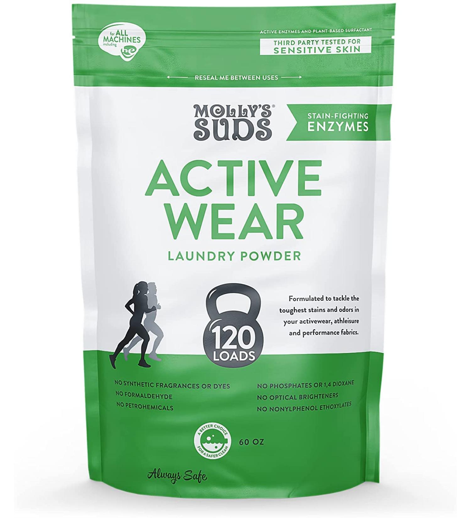 Natural Extra Strength Active Wear Laundry Detergent | Molly's Suds | Stain Fighting Formula for Performance Fabrics | 120 Loads Sport Fresh | 3.75 lb Pack - Buy Online on GoSupps.com