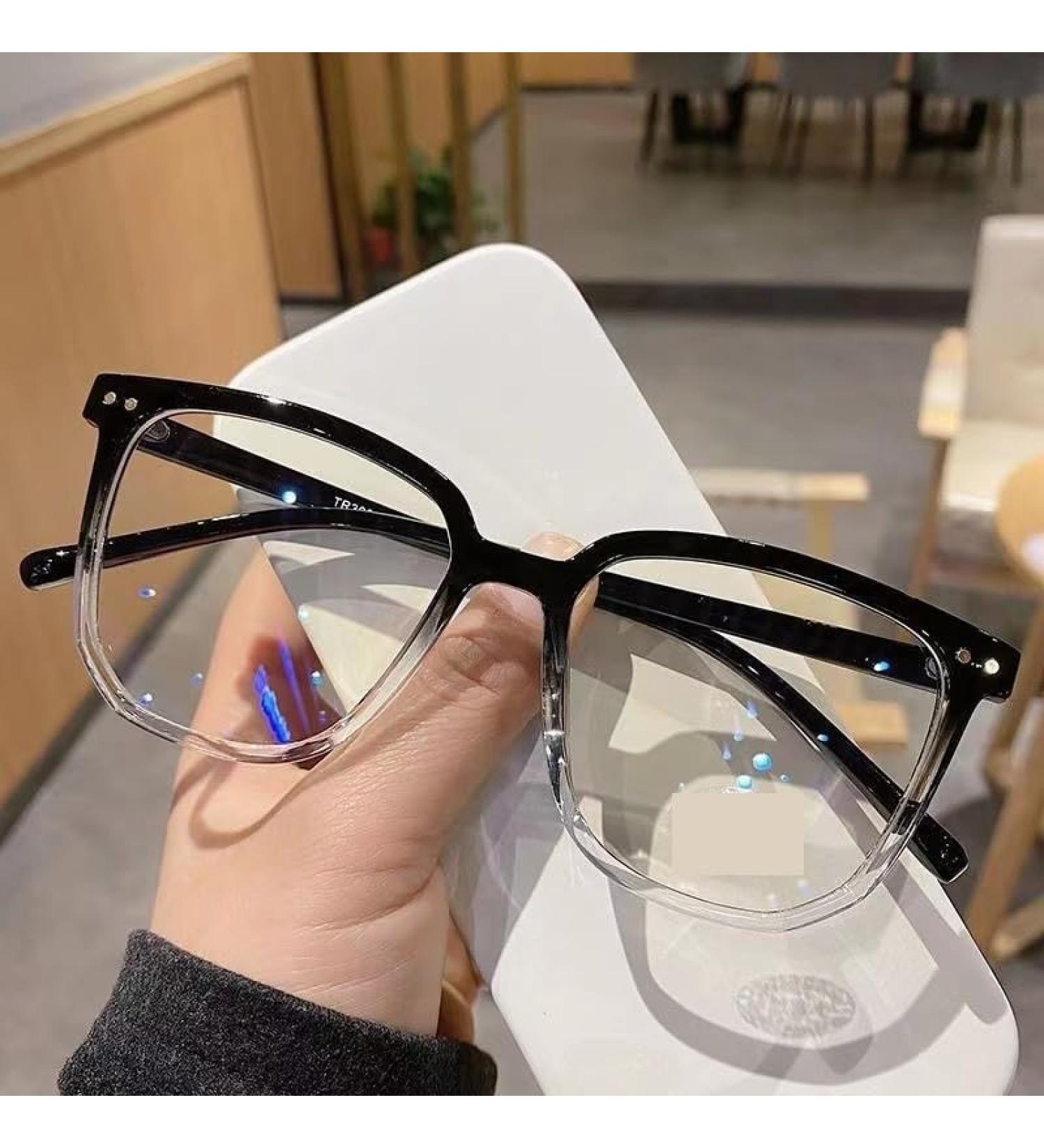 Fuqinqingoz oversized glare-free reading glasses fashionable blue light blocking computer reader presbyopia glasses flat light mirror (color: C4 size: +350) +350 C4