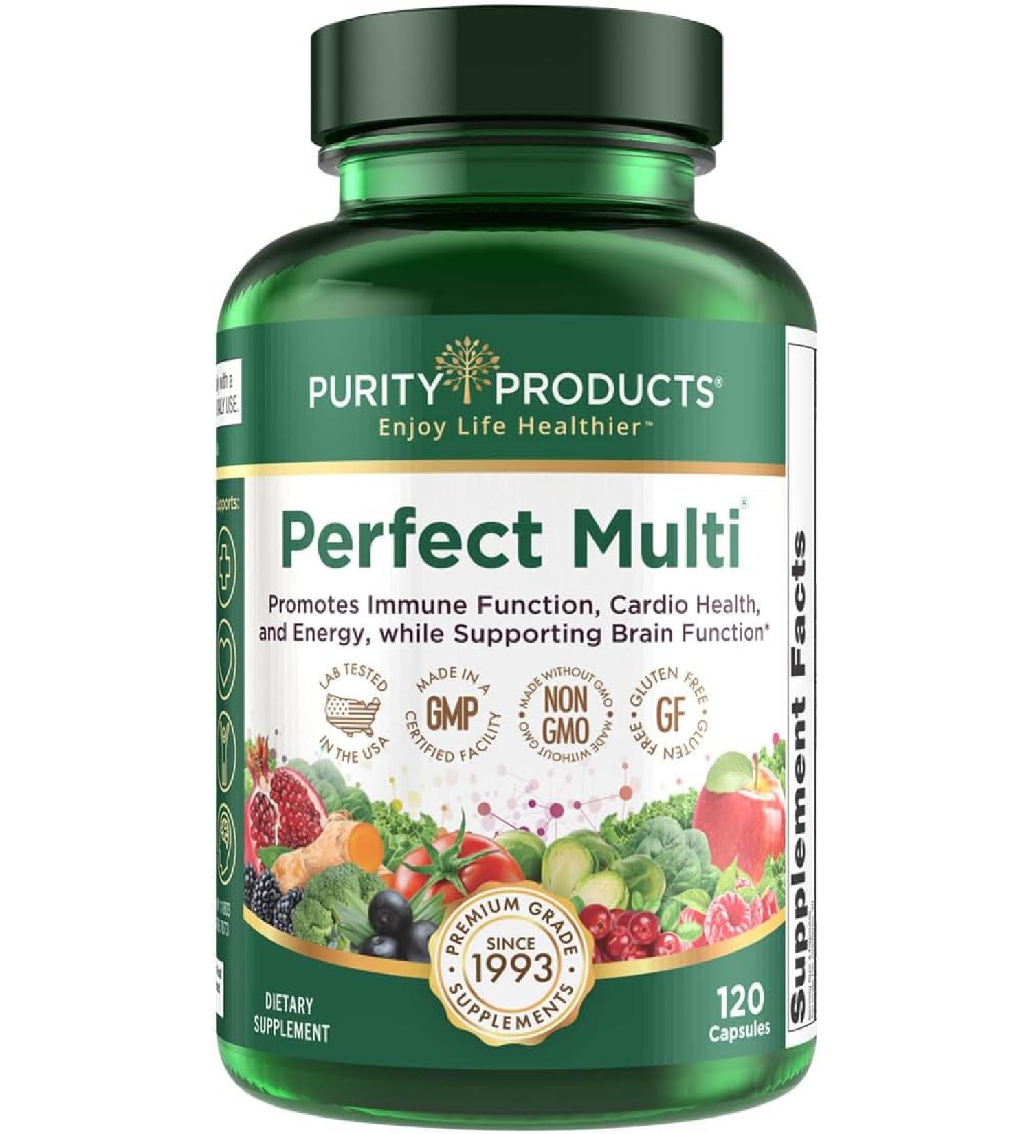 Purity Products Perfect Multi - Multivitamin Packed with Vitamins, Minerals and Phytonutrients - 60 Breakthrough Nutrients - Support for Healthy Immunity, Normal Energy Levels - 120 Capsules (1) - Buy Online on GoSupps.com
