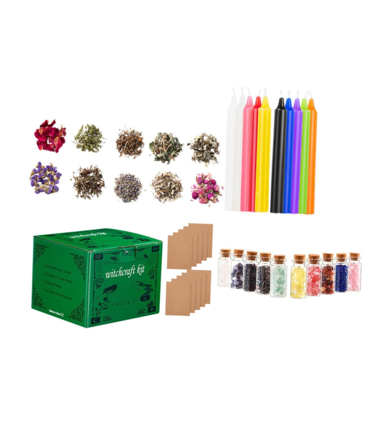 Witchcraft Candle Starter Kit | Mini Crystals & Accessories for Rituals | Relaxing Bath & Dried Flowers - Perfect for Experienced Witches - Buy Online on GoSupps.com