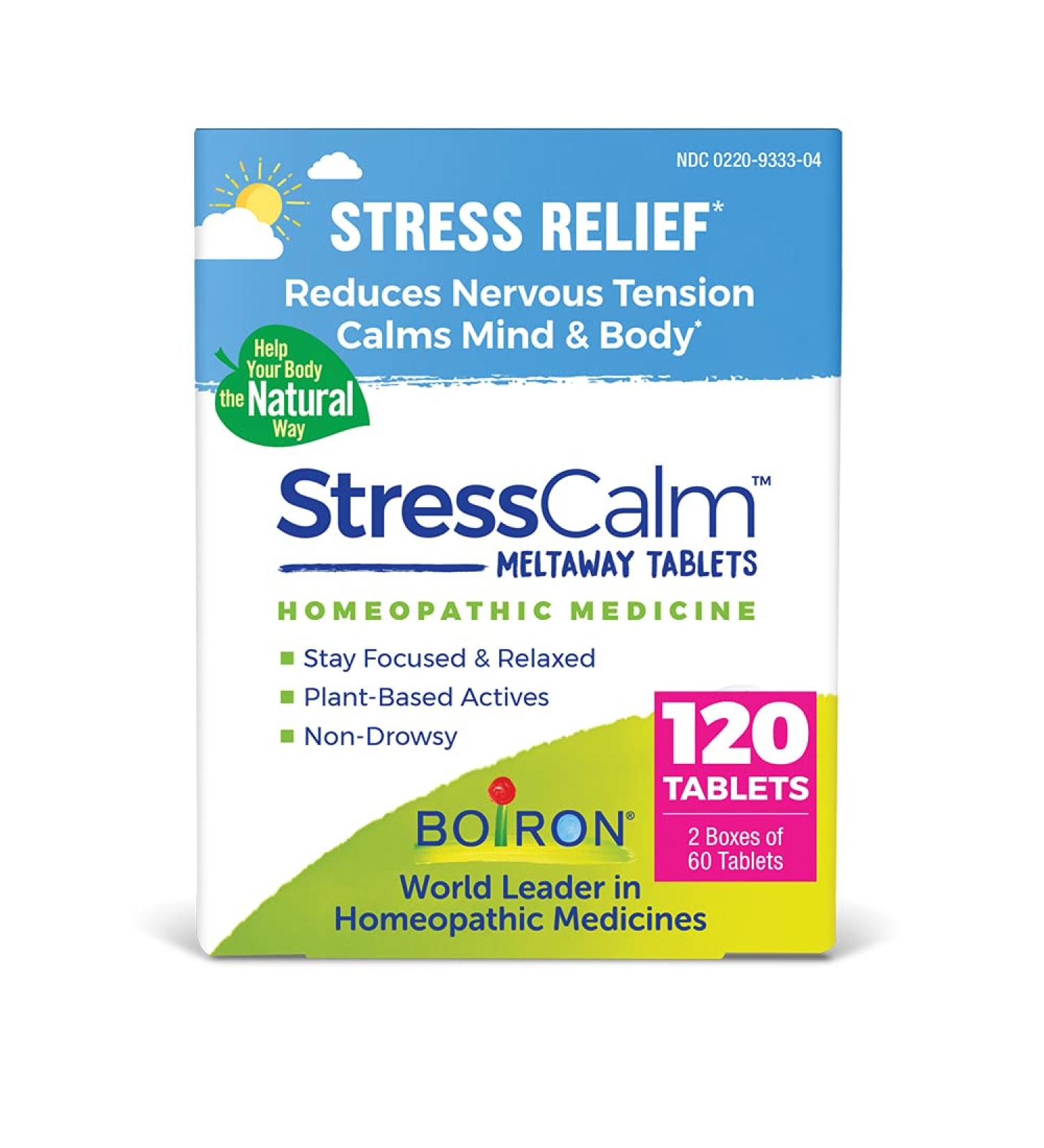 Boiron StressCalm Tablets - Relief for Stress, Anxiety, Nervousness, Irritability, and Fatigue - 120 Count (2 Pack of 60) - Buy Online on GoSupps.com