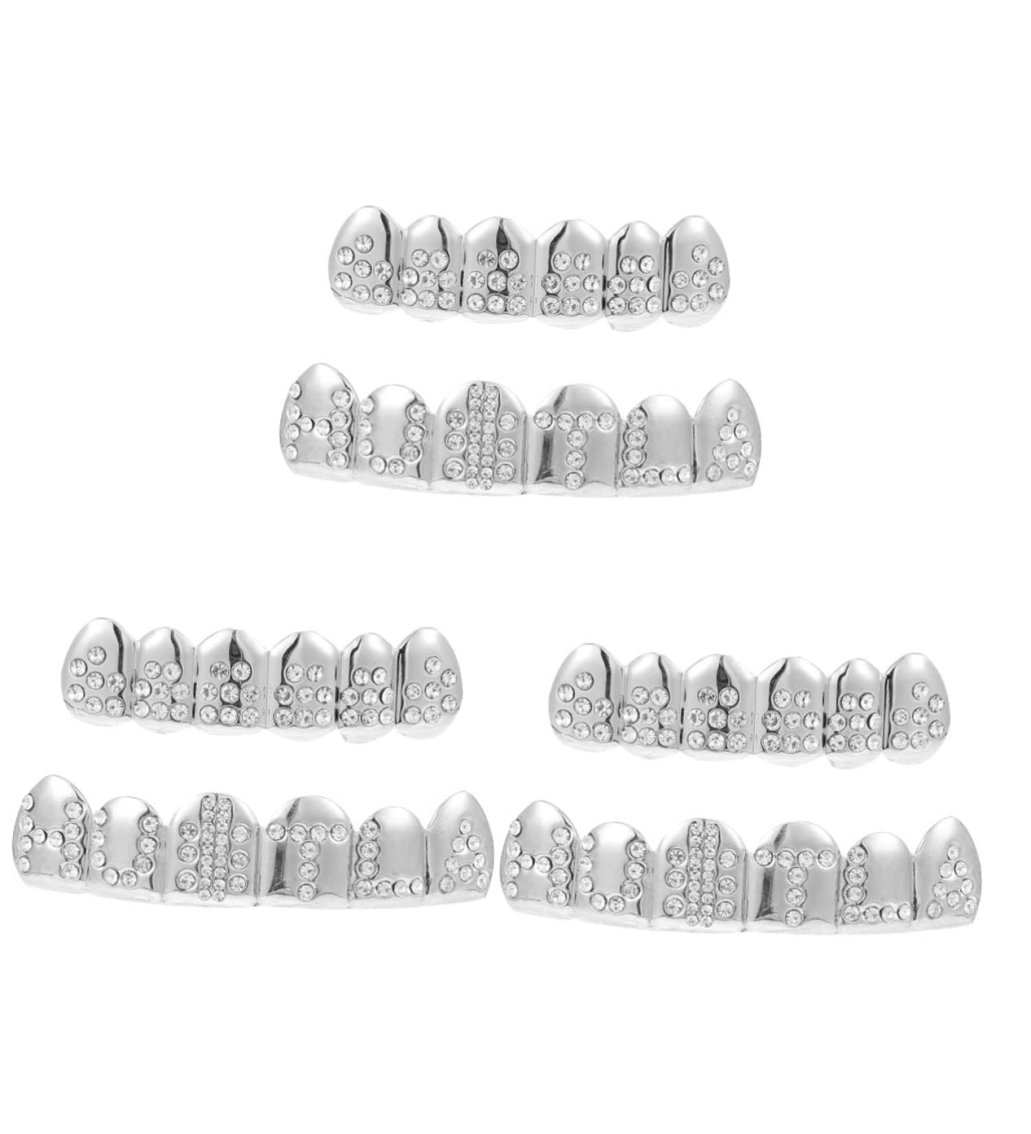 Lurrose 3 Sentences Toothpaper for Braces | Custom Silver Diamond Tooth Caps | Zombie Artificial Teeth with Strass Decor - Buy Online on GoSupps.com