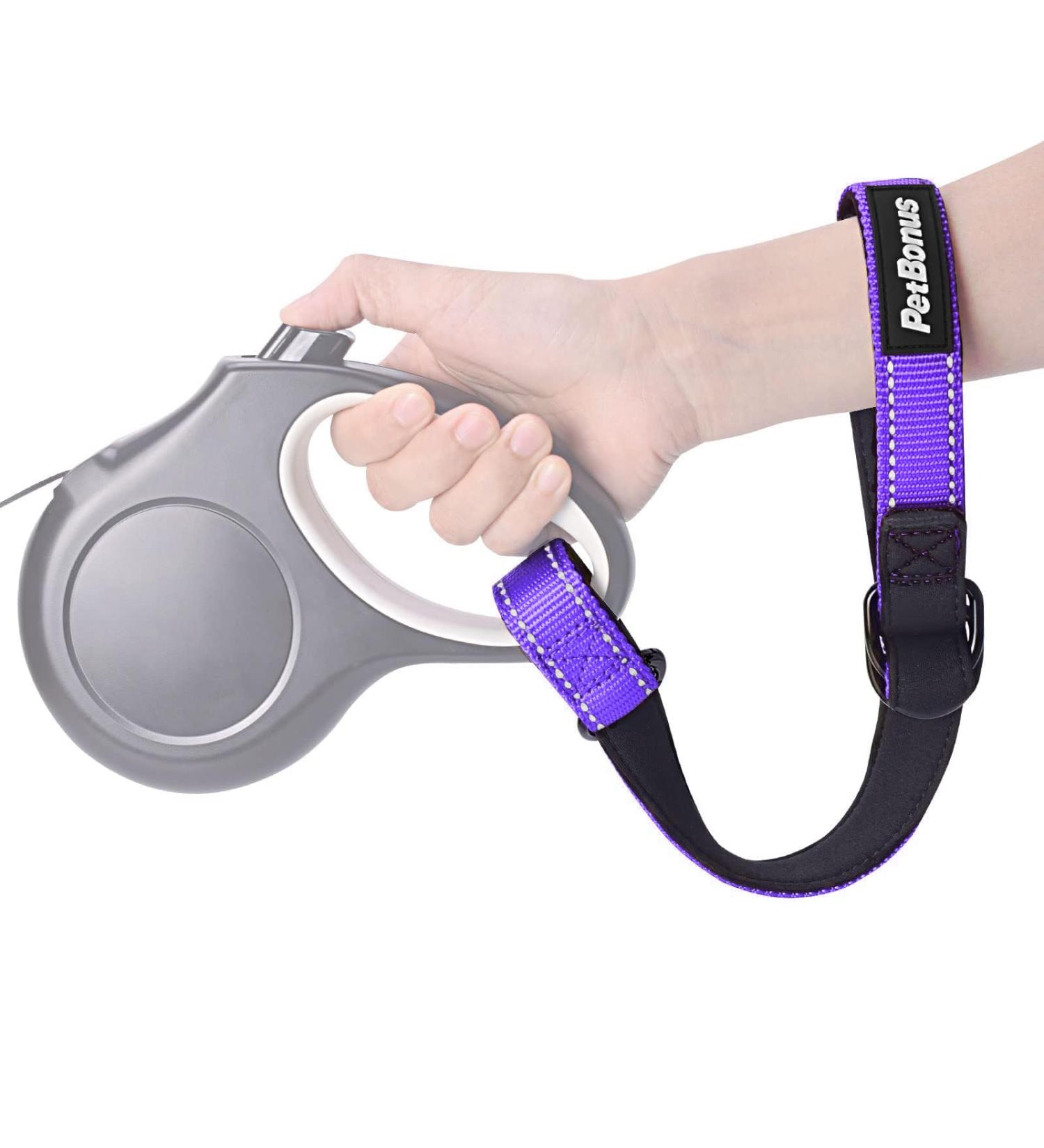 Petbonus Purple Short Dog Leash | Adjustable Safety Bracelet for Roller Leash | Reflective Soft Padded Handle | Extra Safety for Strollers - Buy Online on GoSupps.com