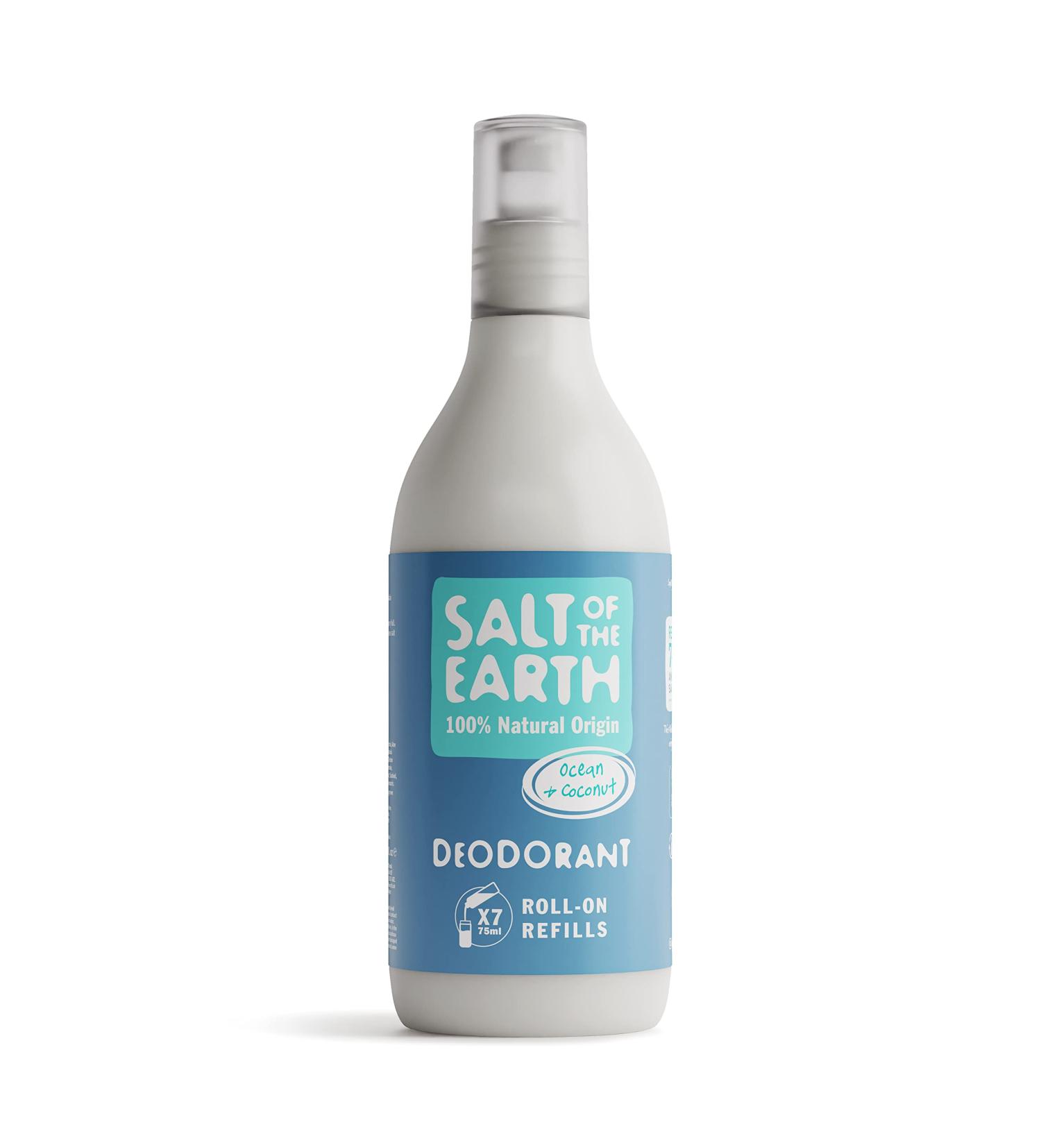 Natural Deodorant Roll On Refill by Salt of the Earth Ocean & Coconut - Vegan Long Lasting Protection Leaping Bunny Approved Made in the UK - 525ml - Buy Online on GoSupps.com