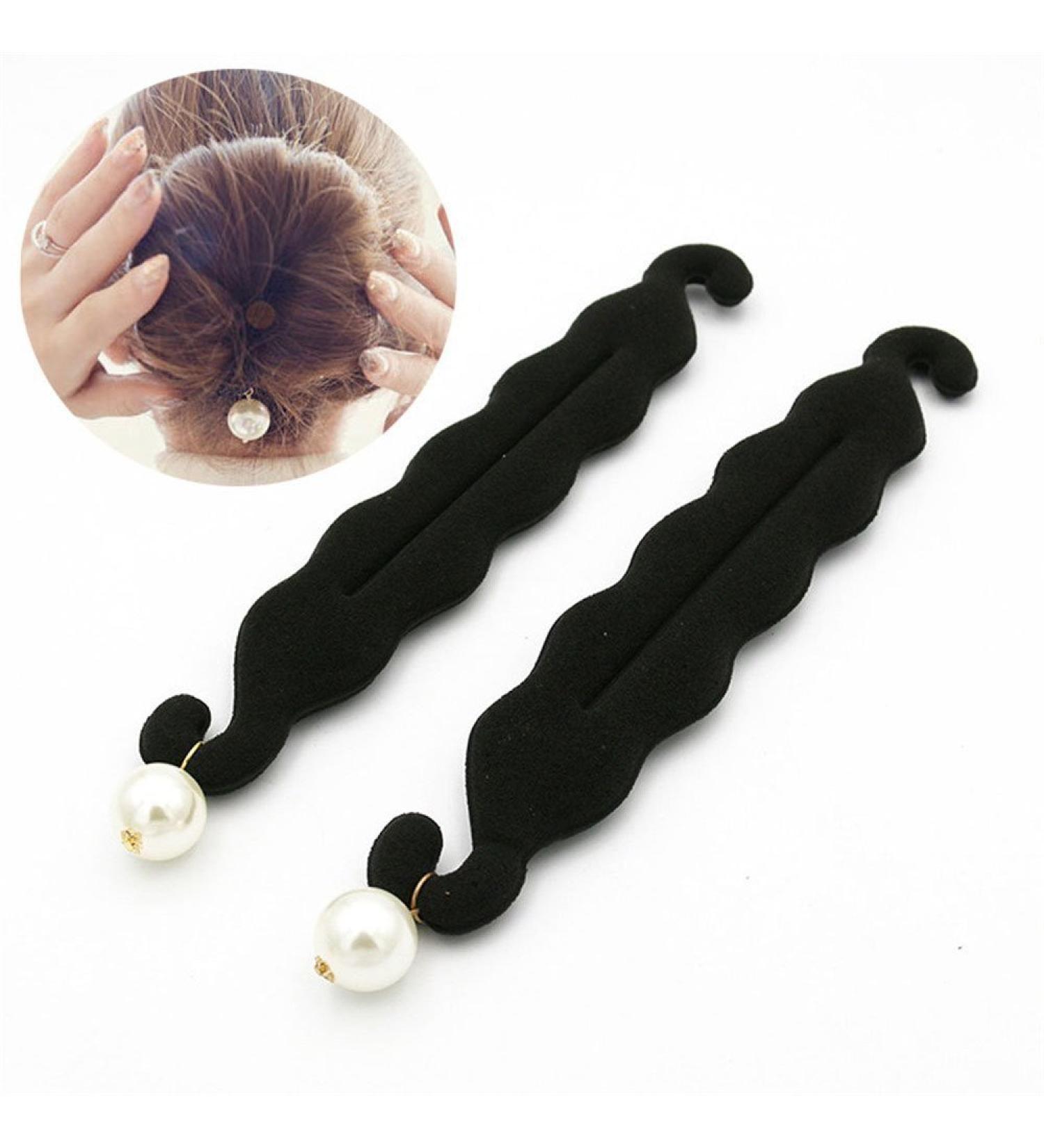 Womens Hair Styling Tools: 2 Pcs Pearl Foam Sponge Donut Bun Maker Clip - DIY Hairstyle Accessories - Buy Online on GoSupps.com