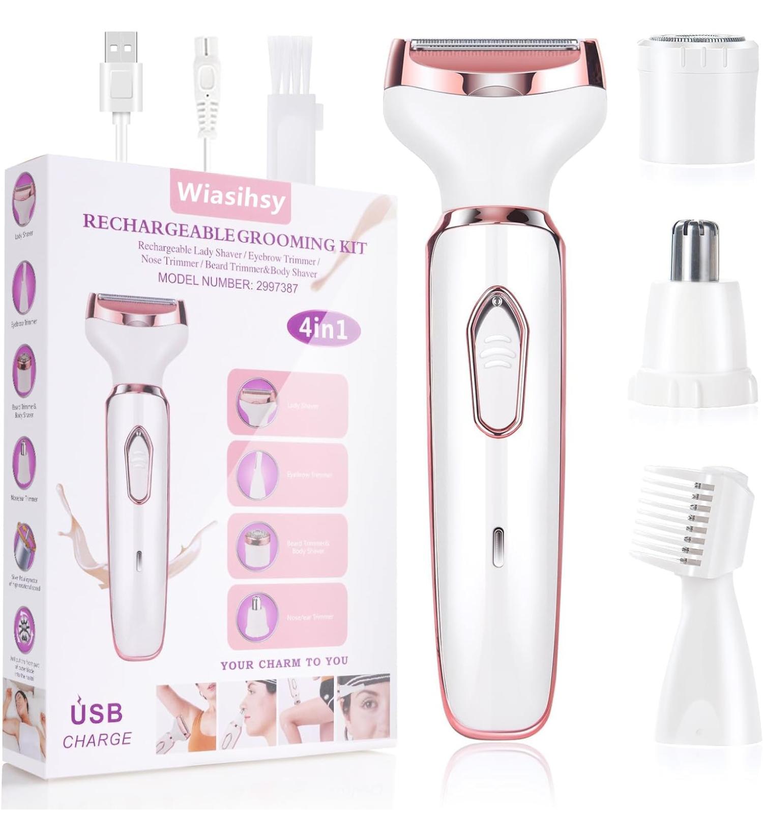 Electric Razor for Women 4 in 1 Portable Electric Shaver for Women Rechargeable Portable Hair Shaver painless Facial Hair Removal Set Wet and Dry Women's Body Hair Trimmer - Buy Online on GoSupps.com