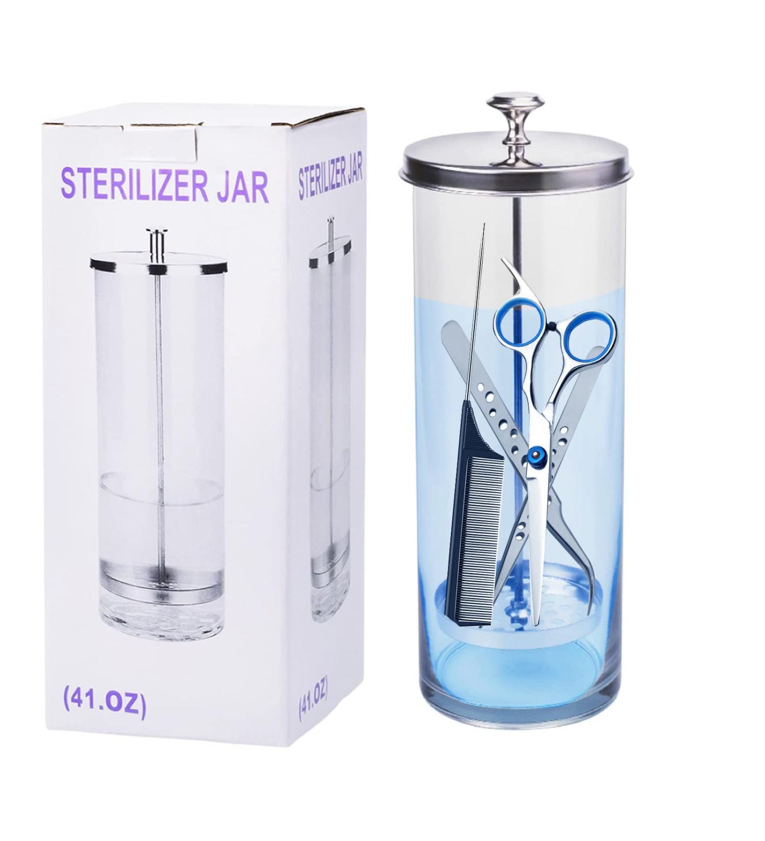 LXIANGN Salon Sterilizer Jar (41 oz) - Glass Cleaning Sanitizing Jar with Removable Basket for Spa, Eyelash Extensions, Nail Tool Sterilization - Buy Online on GoSupps.com