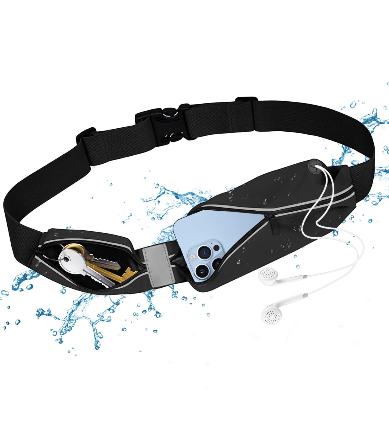 Waterproof Running Belt for Phones - Adjustable Sports Hip Pocket for Men & Women - Black Jogging Bag - Buy Online on GoSupps.com