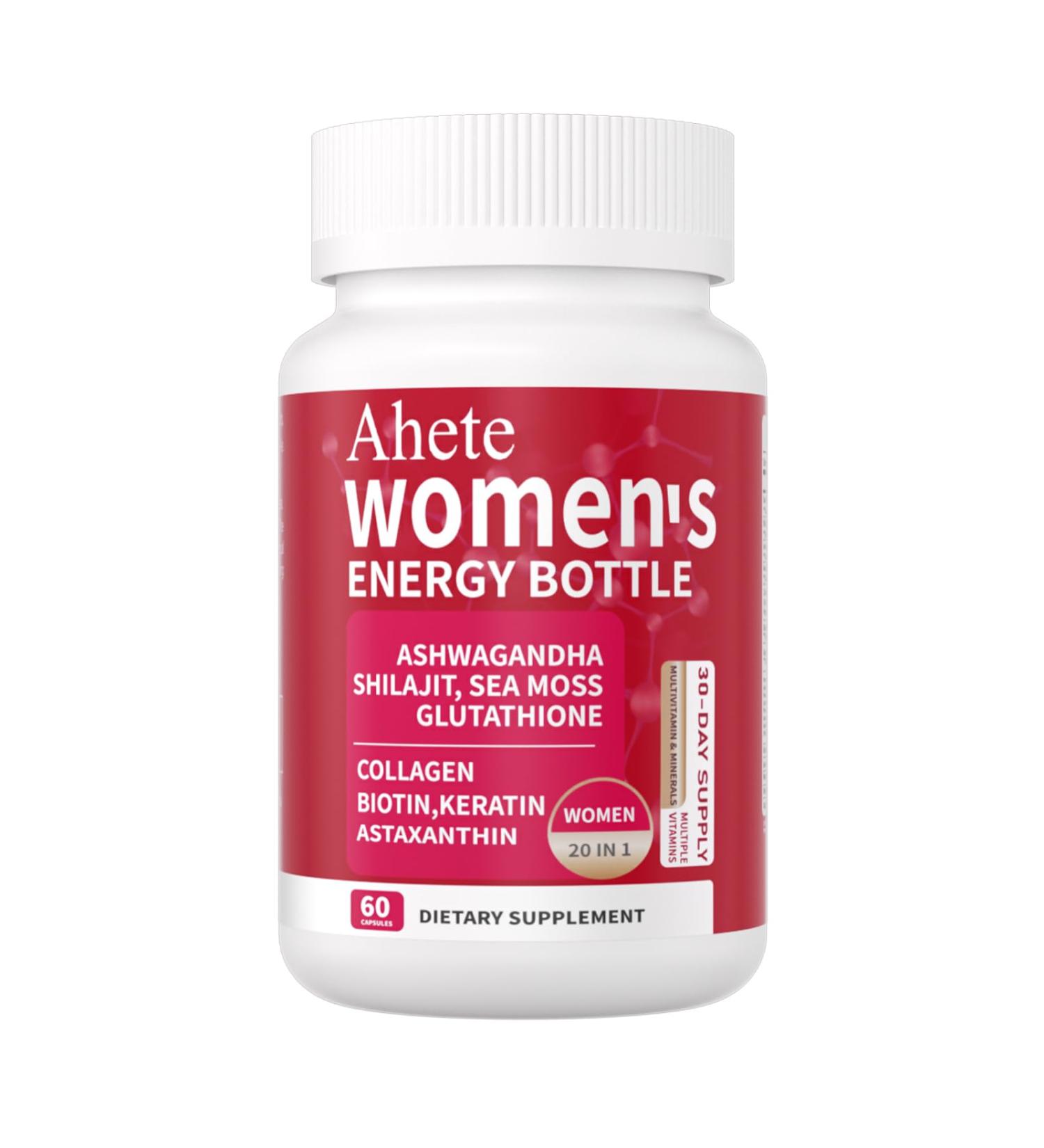 Ahete Multivitamin for Women 20 in 1 Vitamins with Sea Moss Shilajit Astaxanthin and Biotin Energy Bottle for Immune & Energy Support Women Multivitamin Supplement 60 Capsules 30 Days Supply - Buy Online on GoSupps.com