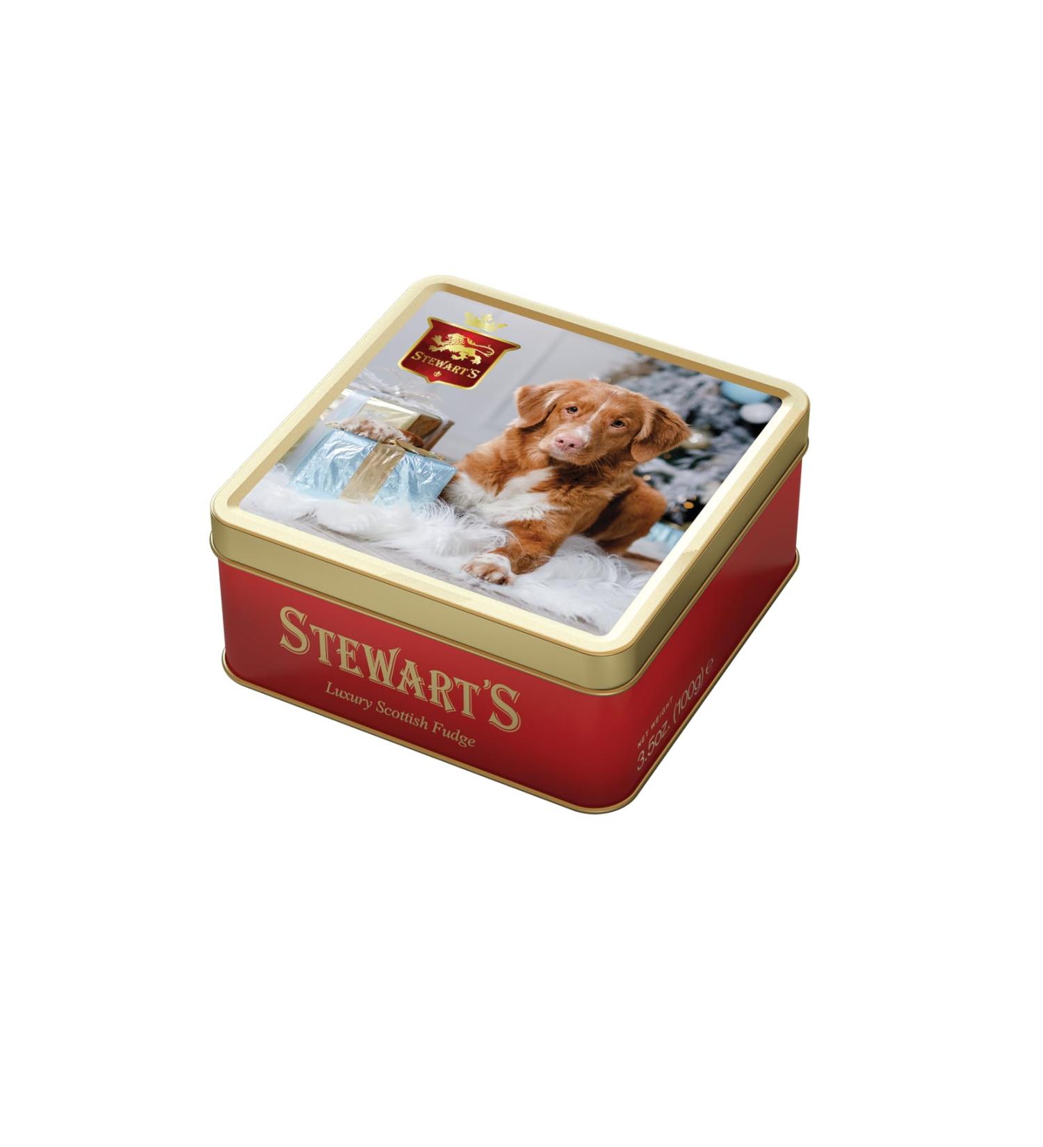 Stewart's - Festive Holiday Tin Filled with Luxury Fudge (100g) - Rich Creamy Decadent Velvety Indulgent Melt-in-your-mouth Buttery Smooth Luxurious Delectable Fudge 100g Festive Holiday Tin - Fudge - Buy Online on GoSupps.com