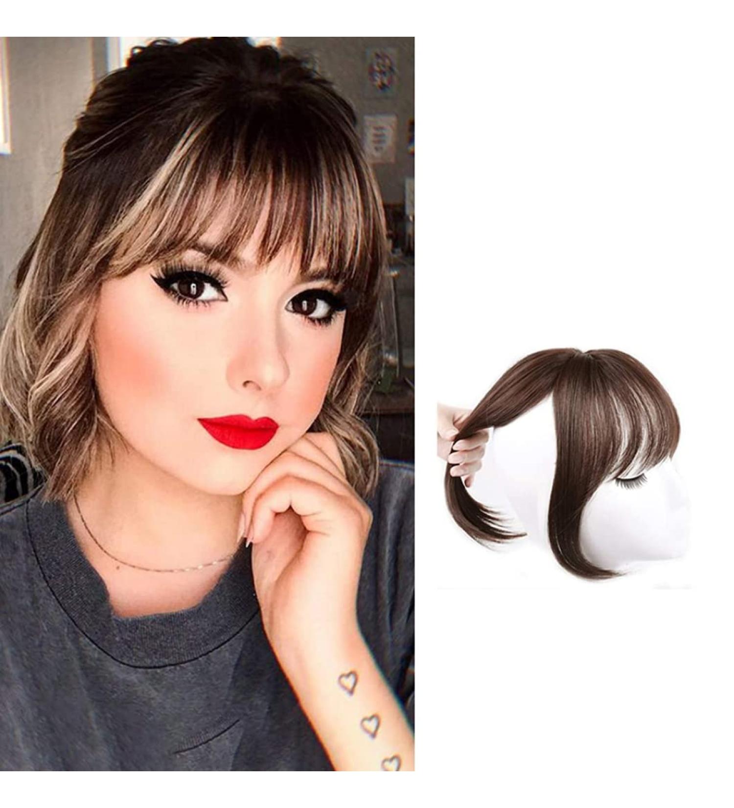 Clip On Bangs Human Hair Toppers Clip In Crown Toppers Hair For Women Straight Toupee Mid Part Wiglets Hairpieces for Mild Hair Loss Volume(Light Brown 25 cm) - Buy Online on GoSupps.com