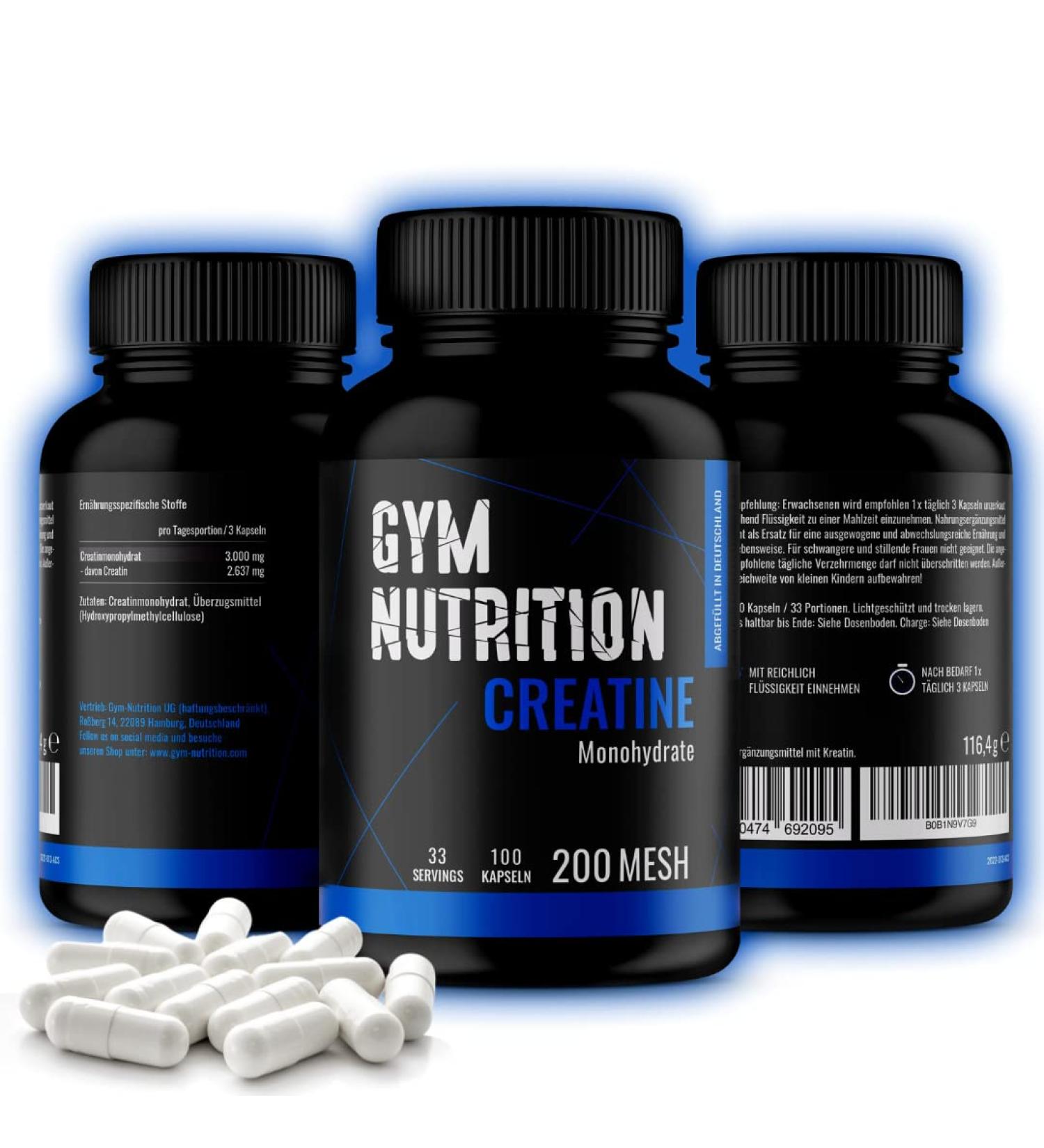 100% Pure Creatine Monohydrate Capsules - High Dose Vegan Creatine Caps 200 Mesh - Made in Germany | International Shipping - Buy Online on GoSupps.com