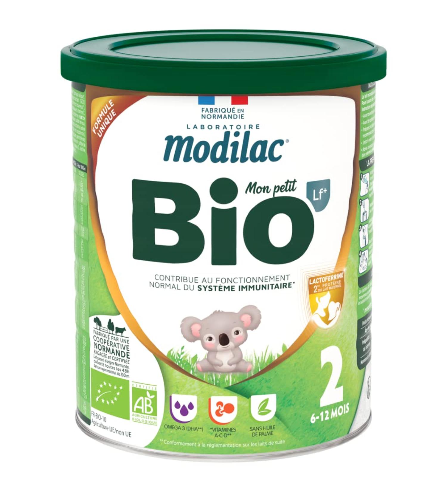 Modilac - Mon Petit Bio 2 Lf+ Infant Milk Powder - 100% French Skimmed Milk - Rich in Lactoferrin Vitamins DHA - Suitable for Breastfeeding Relay - from 6 to 12 Months - 800g - Buy Online on GoSupps.com
