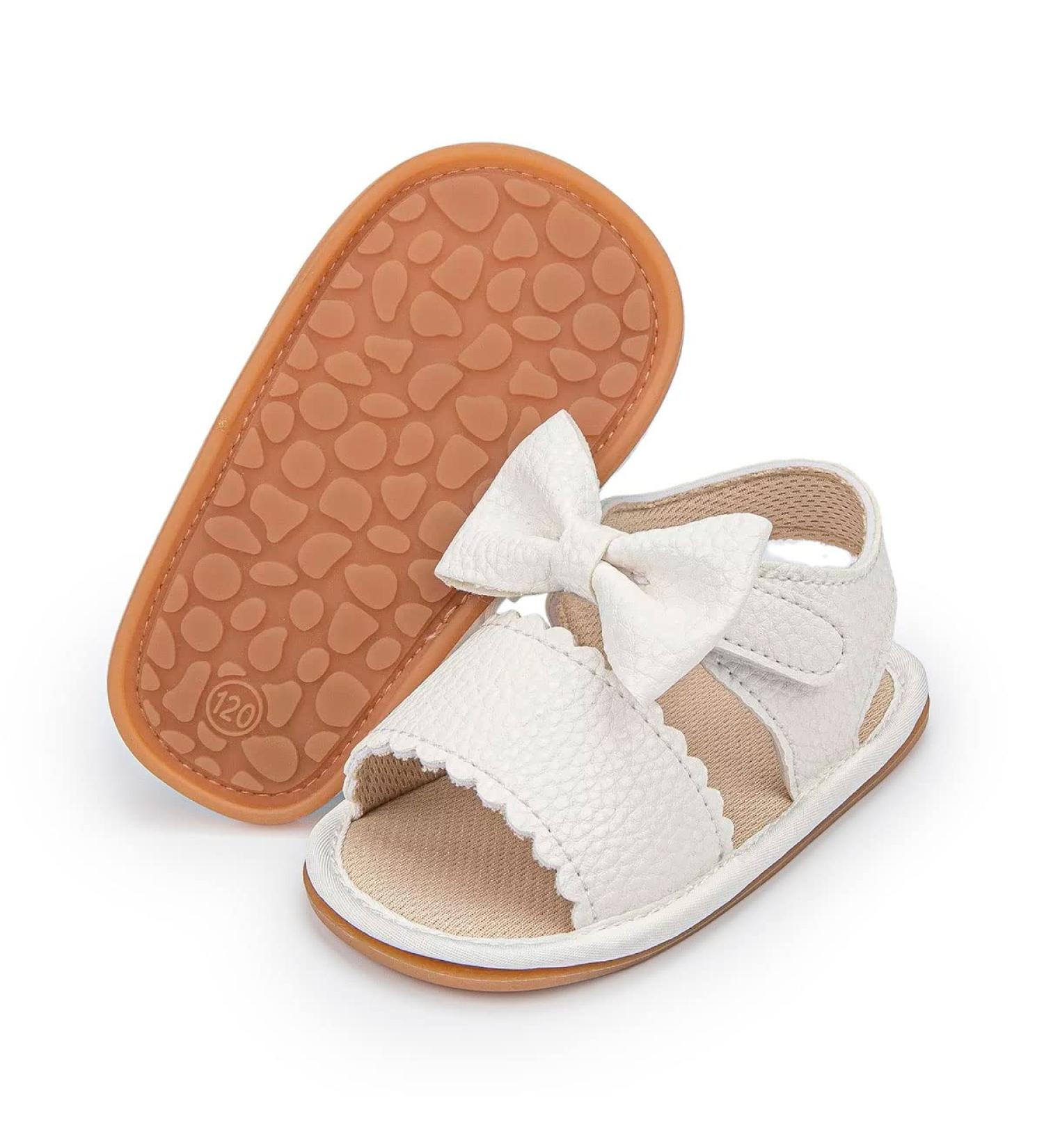 Sonsage Infant Baby Summer Sandals - Bowknot Crib Sandal for Newborn Boys & Girls | Soft Rubber Sole First Walker Shoes 3-6 Months - White - Buy Online on GoSupps.com