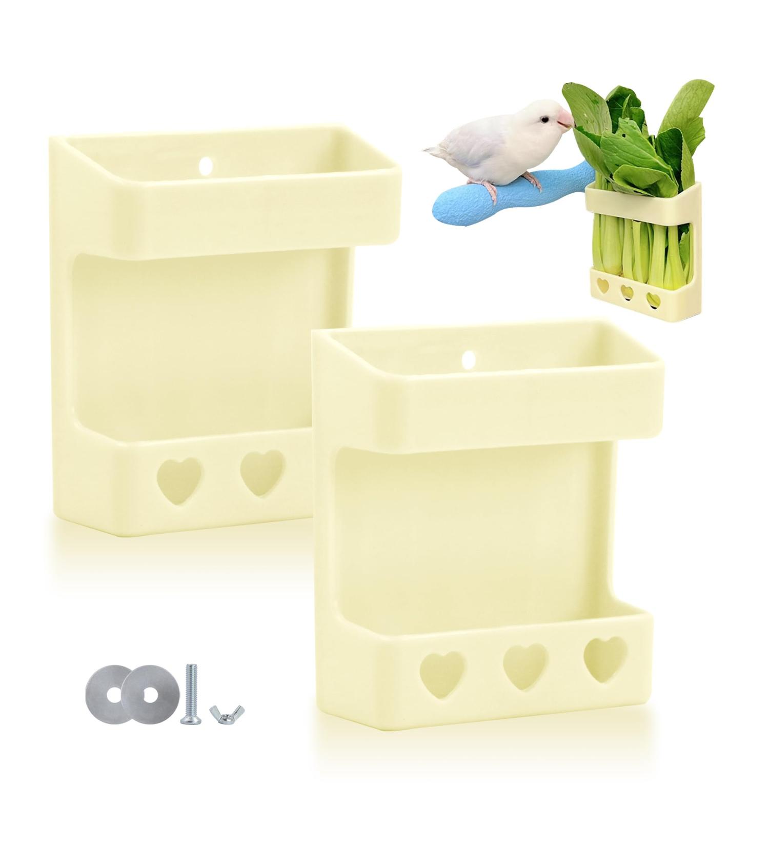 Bird Feeder Column & Vegetable Holder Bracket - 2 Piece Food Bowl for Birds - Durable Plastic Cage Accessories in Yellow - Buy Online on GoSupps.com