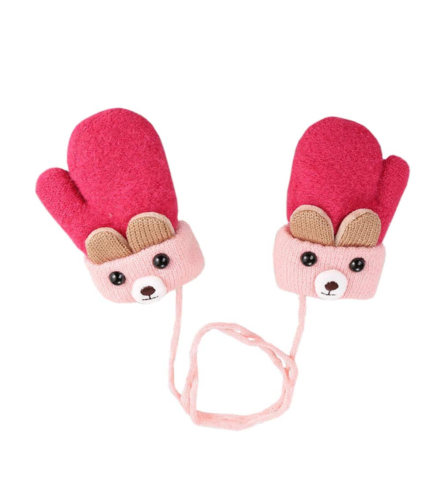 iEasey Cute Bear Baby Toddler Winter Warm Mittens On String Kids Cold Weather Fleece Knit Gloves Ski Snow Insualted Gloves for Baby Girls Boys 0-3 Years Gift Bear-Rose #A Hot Pink - Buy Online on GoSupps.com