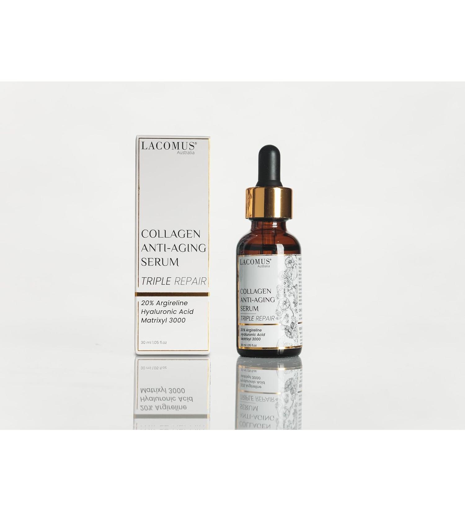 Organic Collagen Anti-Aging Serum | 20% Argreline & Matrixyl 3000 | Hydrating Vitamin C Formula for All Skin Types - Luminous Radiance - Buy Online on GoSupps.com