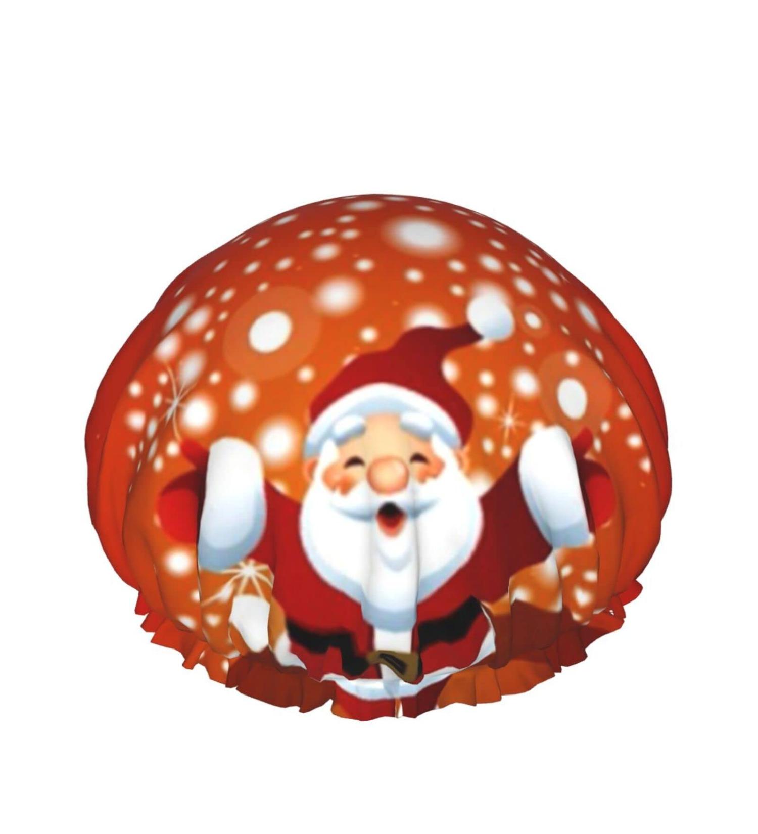 Christmas Santa Claus Shower Cap for Women - Waterproof Elastic Bath Cap for Travel, Spa, Hotel, & Home Use - Buy Online on GoSupps.com