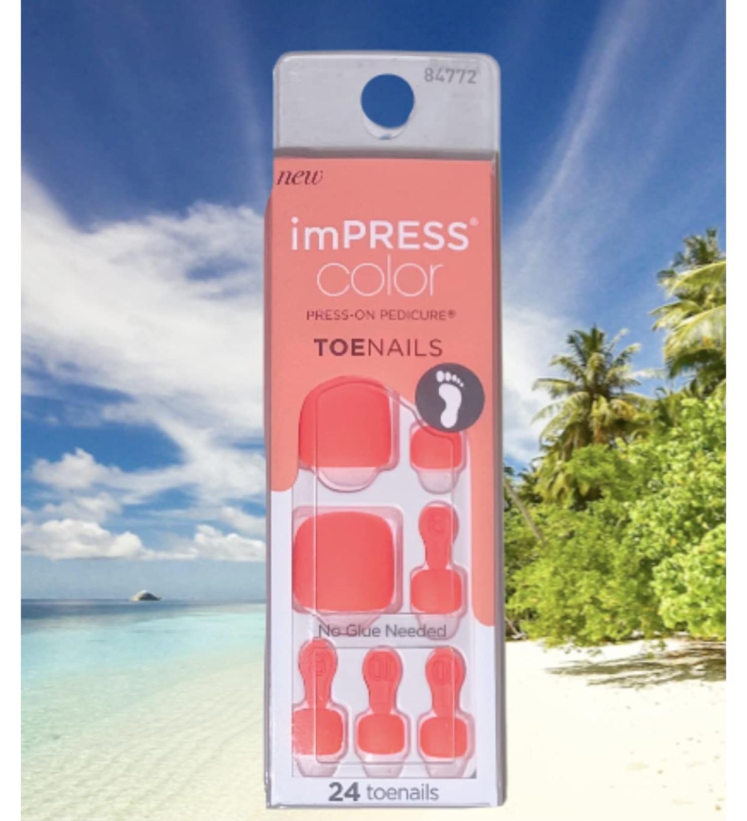 Impress Kiss Color Press-On Neon Orange Pedicure Toe Nails - 24 Count - Buy Online on GoSupps.com