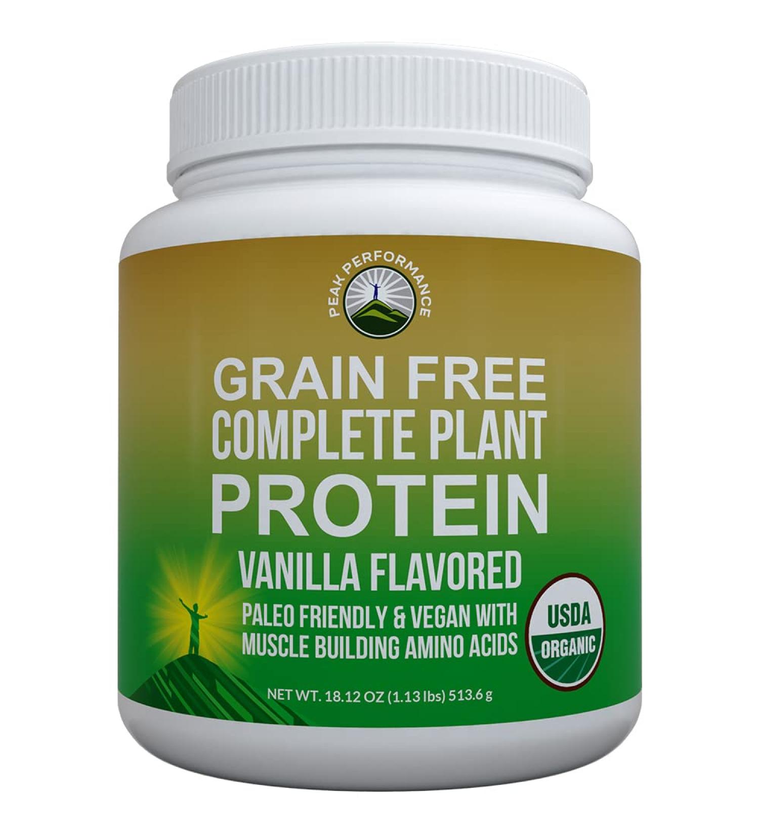 Organic Paleo Grain-Free Plant-Based Protein Powder - Hemp & Pea Protein Vanilla Blend, 1.13lb - Low Sugar & High Amino Acids - Buy Online on GoSupps.com