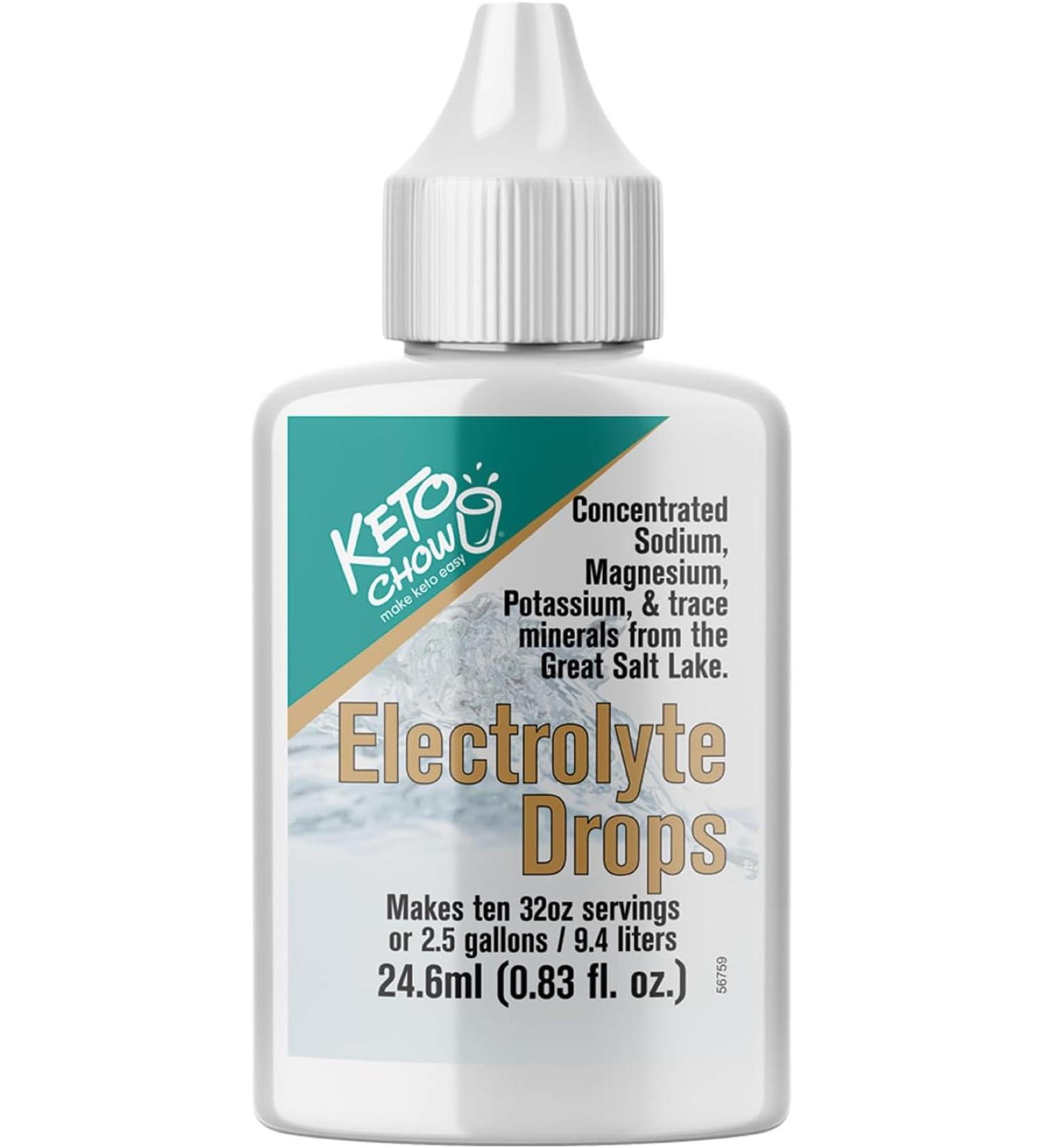 Keto Chow Electrolyte Hydration Drops | Sodium, Magnesium, Potassium & Trace Minerals | Keto & Fasting Friendly | Sugar Free | 24 ml (Pack of 1) - Buy Online on GoSupps.com