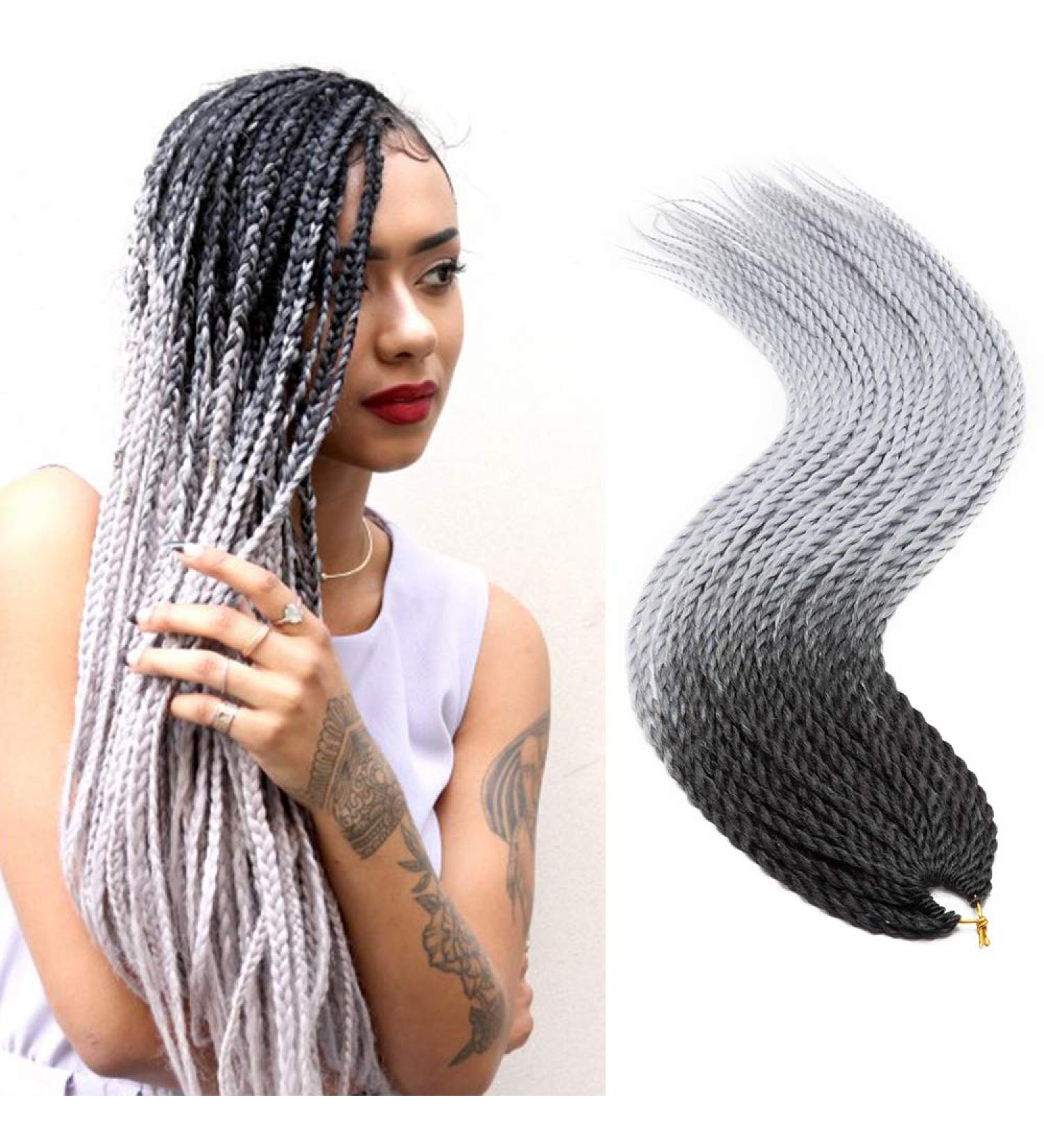 24" Inch/60CM Crochet Twist Kinky Curly Hair Extensions Synthetic Weave Hair Ombre Braiding Hair Heat Resistant For Women Ladies - Black & Silver Grey - Buy Online on GoSupps.com