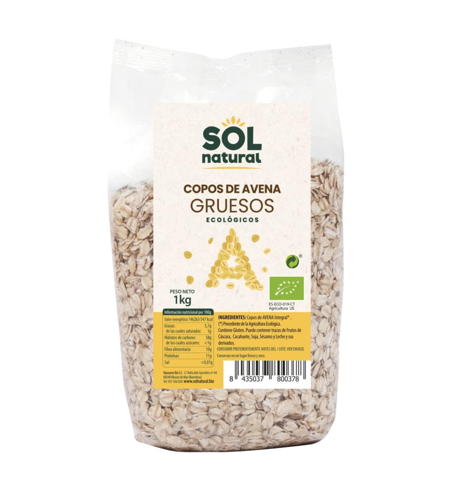 SOLNATURAL COPOS DE AVENA FAMILIAR gruesos peut tre utilis r guli rement selon les besoins individuels produit multifonction large champ d application poids 1 kg et est con u pour offrir un gr