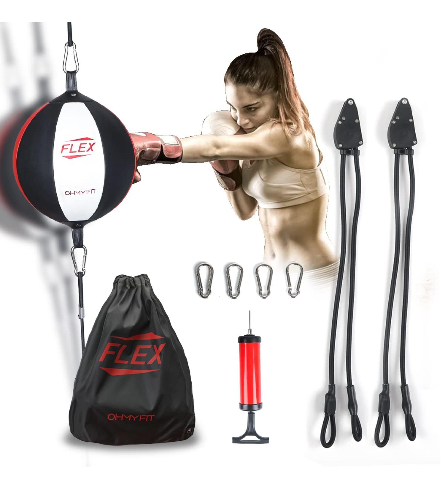 OHMY FIT Flex Double End Punching Bag - Adjustable Tension & Height with Flex System, Micro Fiber Material, Strong Bladder - Ideal for Men & Women Gym Exercise - Buy Online on GoSupps.com