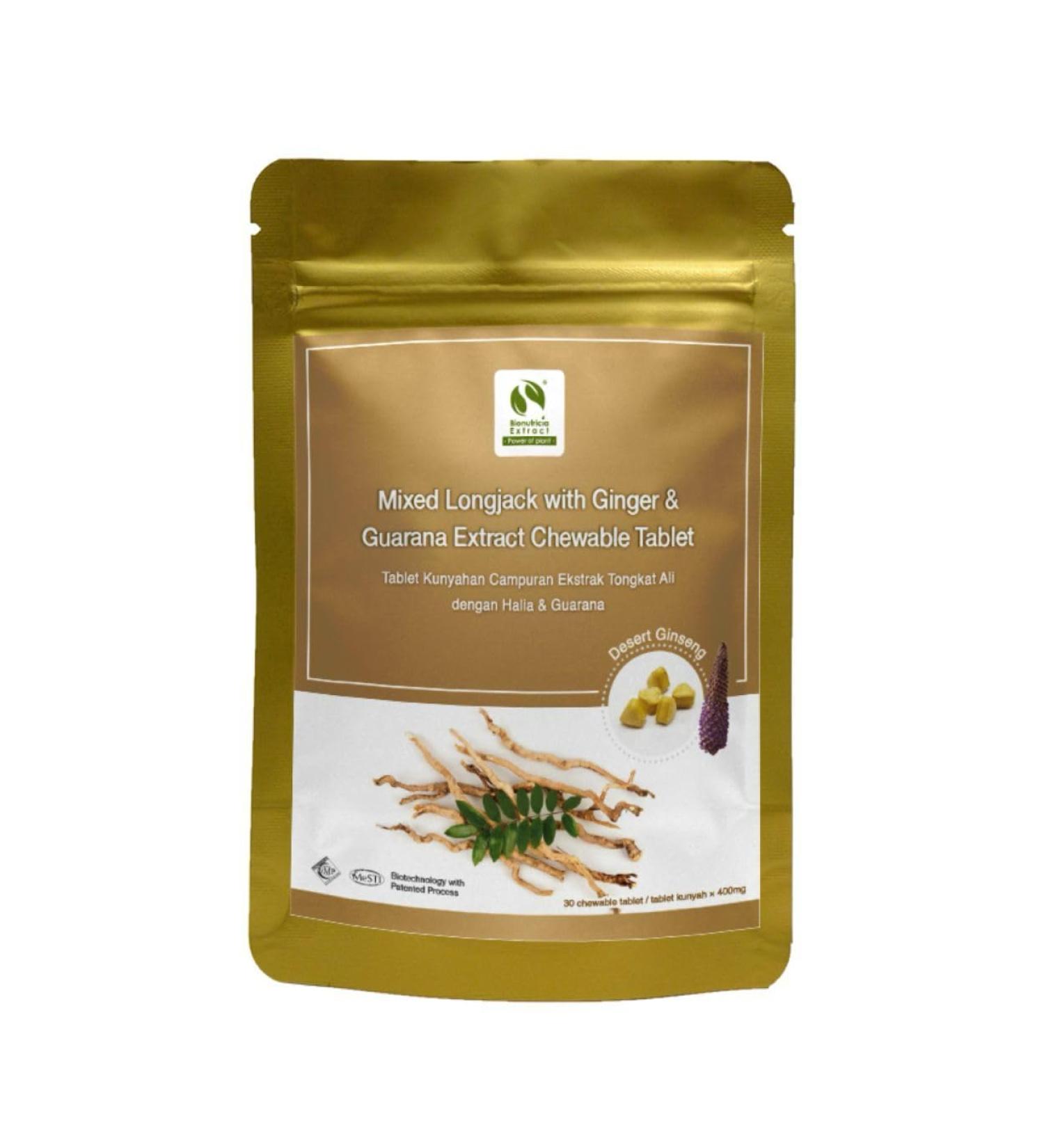 Bionutricia Longjack Tongkat Ali Extract 200:1 - Testosterone Energy & Endurance Booster with Ginger & Guarana (400mg) Vegan Non-GMO & No Filler | 30 Chewable Tablet (1) - Buy Online on GoSupps.com