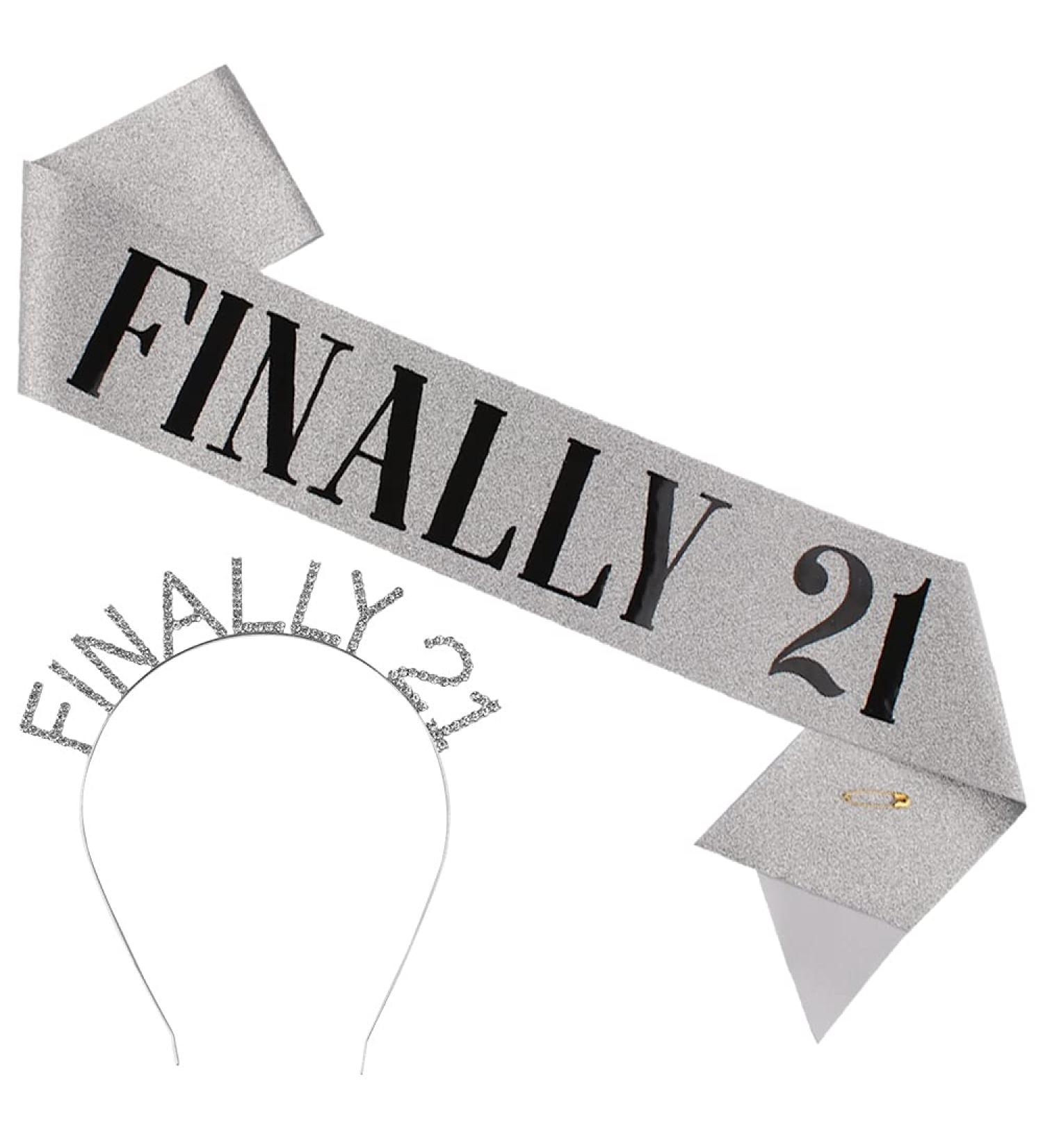 Silver Finally 21 Headband & Sash Set - Birthday Tiara Crown for Women - Rhinestone Happy Birthday Accessories - Buy Online on GoSupps.com