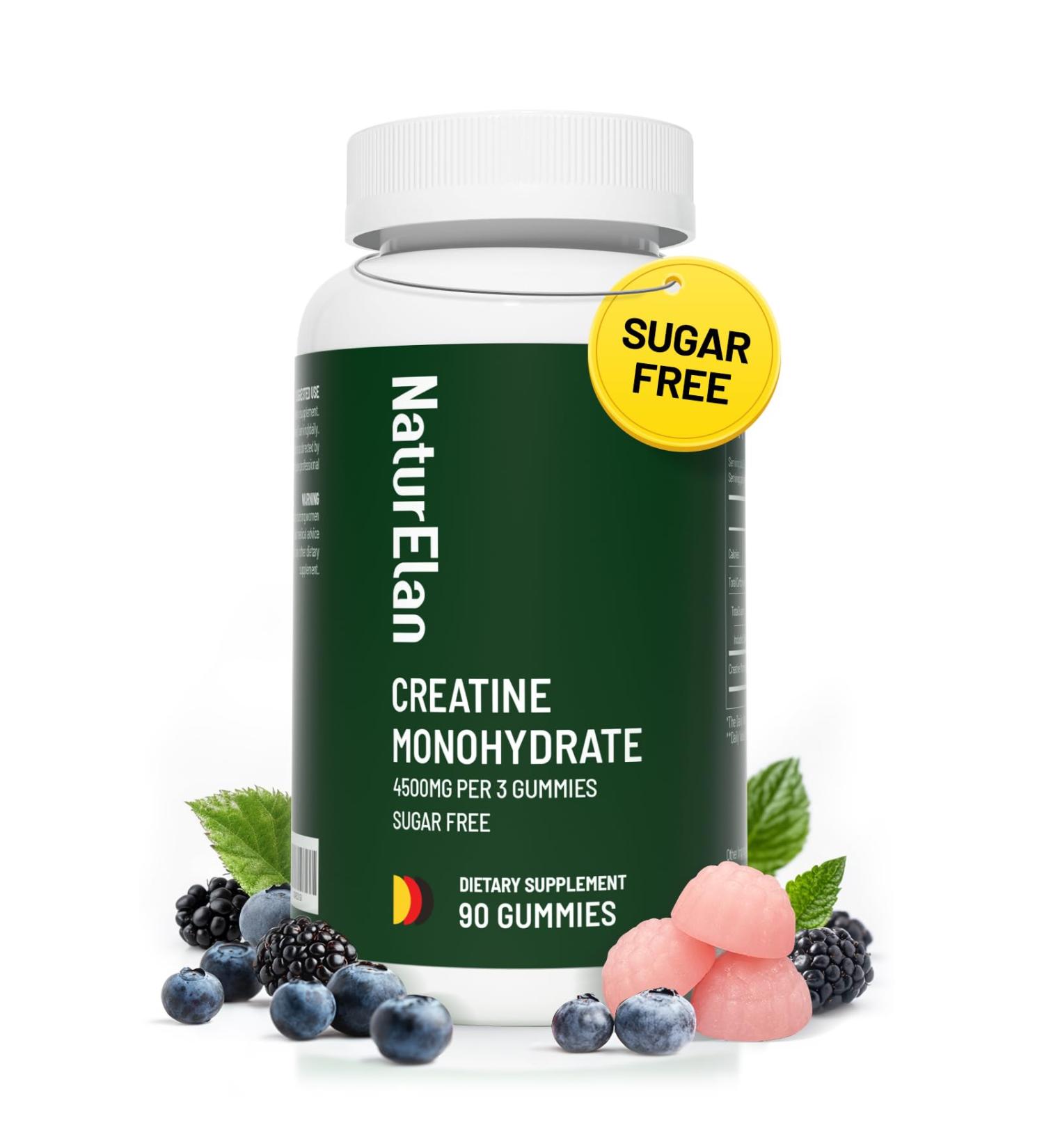 Creatine Monohydrate Gummies for Men & Women - One Month Supply, Muscle Growth, Strength & Faster Recovery, Sugar Free, Vegan, Gluten Free, Non-GMO, Berry Flavor, Third-Party Tested - 90 Gummies - Buy Online on GoSupps.com