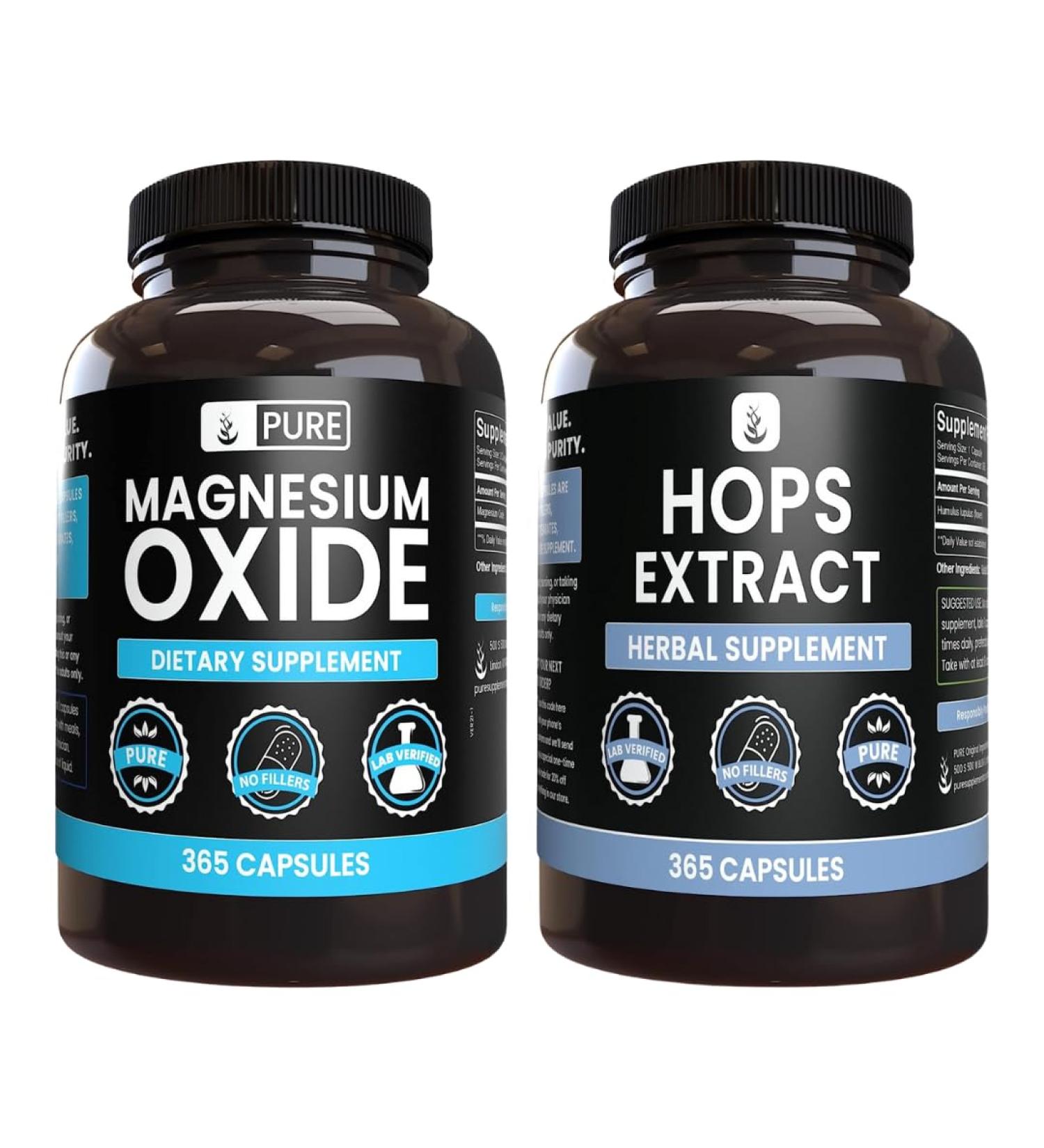 365ct Magnesium Oxide & Hops Extract Bundle - Pure Ingredients, No Fillers - Buy Online on GoSupps.com
