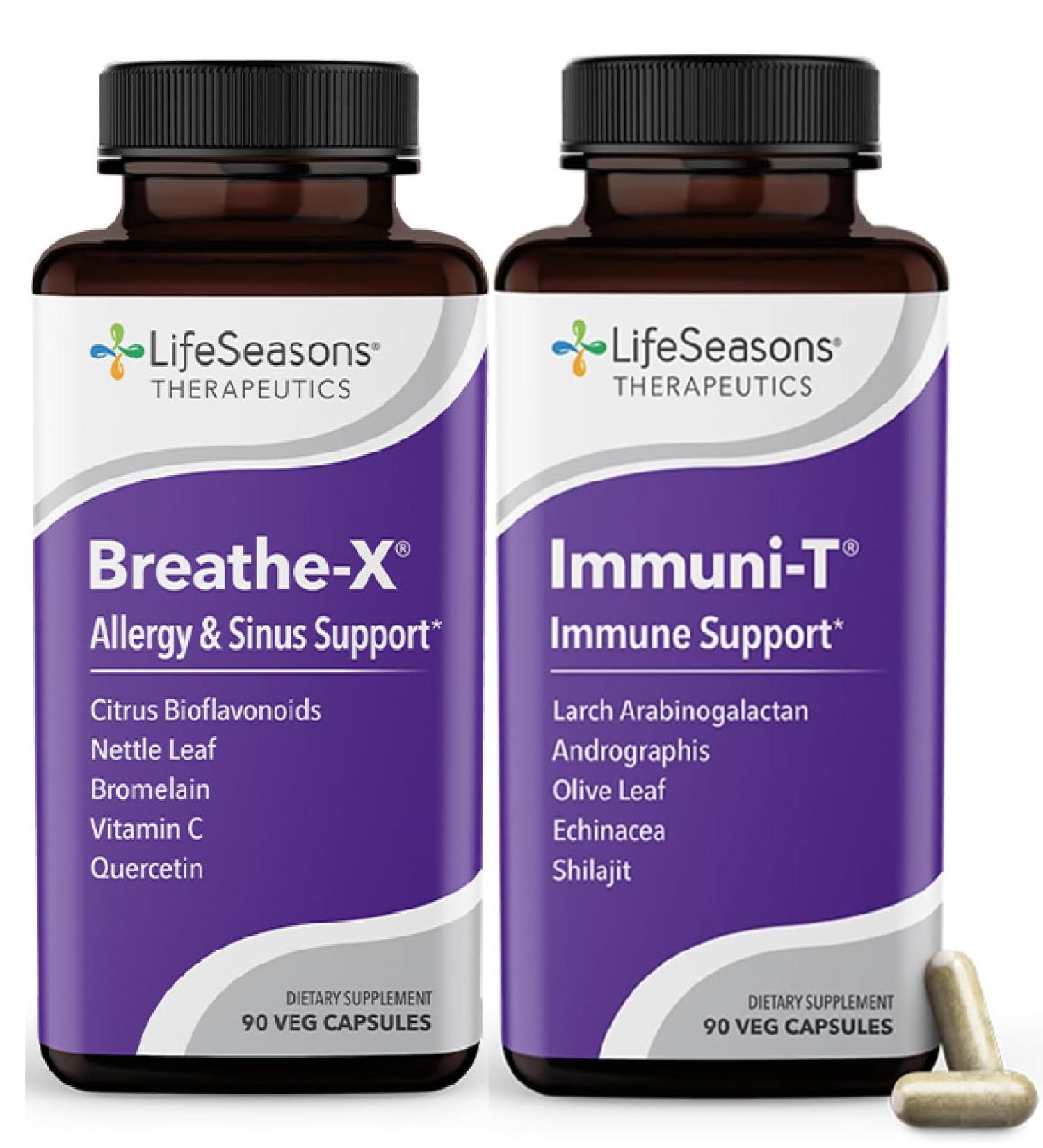 LifeSeasons Breathe-X with Immuni-T - Allergy & Sinus Relief Supplement - Supports Sinuses & Nasal Discomfort - Non-Drowsy & Fast-Acting - 180 Capsules - Buy Online on GoSupps.com