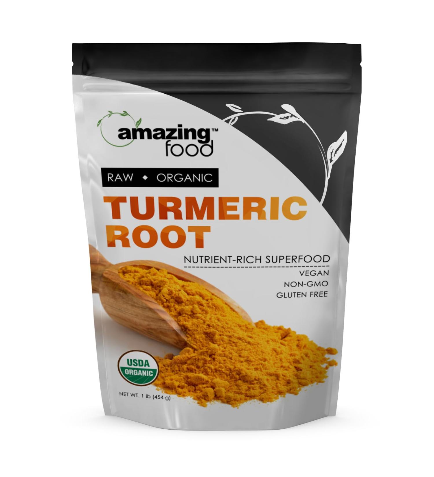 Amazing Food Turmeric Root Powder | 1 Lb | USDA Certified Organic Supplement | Vegan | Non-GMO | Gluten Free | Made in USA