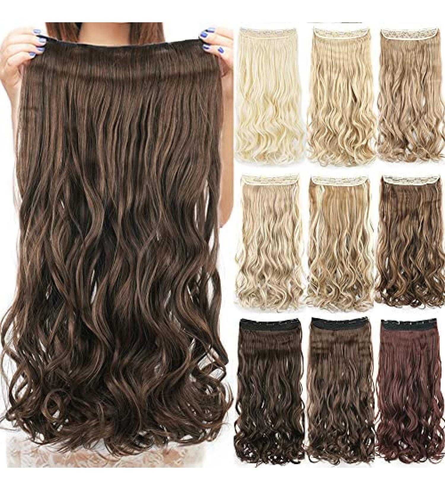 Imissu long natural thick hair curly clip in on synthetic hair extensions hair parts for women (28 inches mixed brown) 28 inch mixed brown