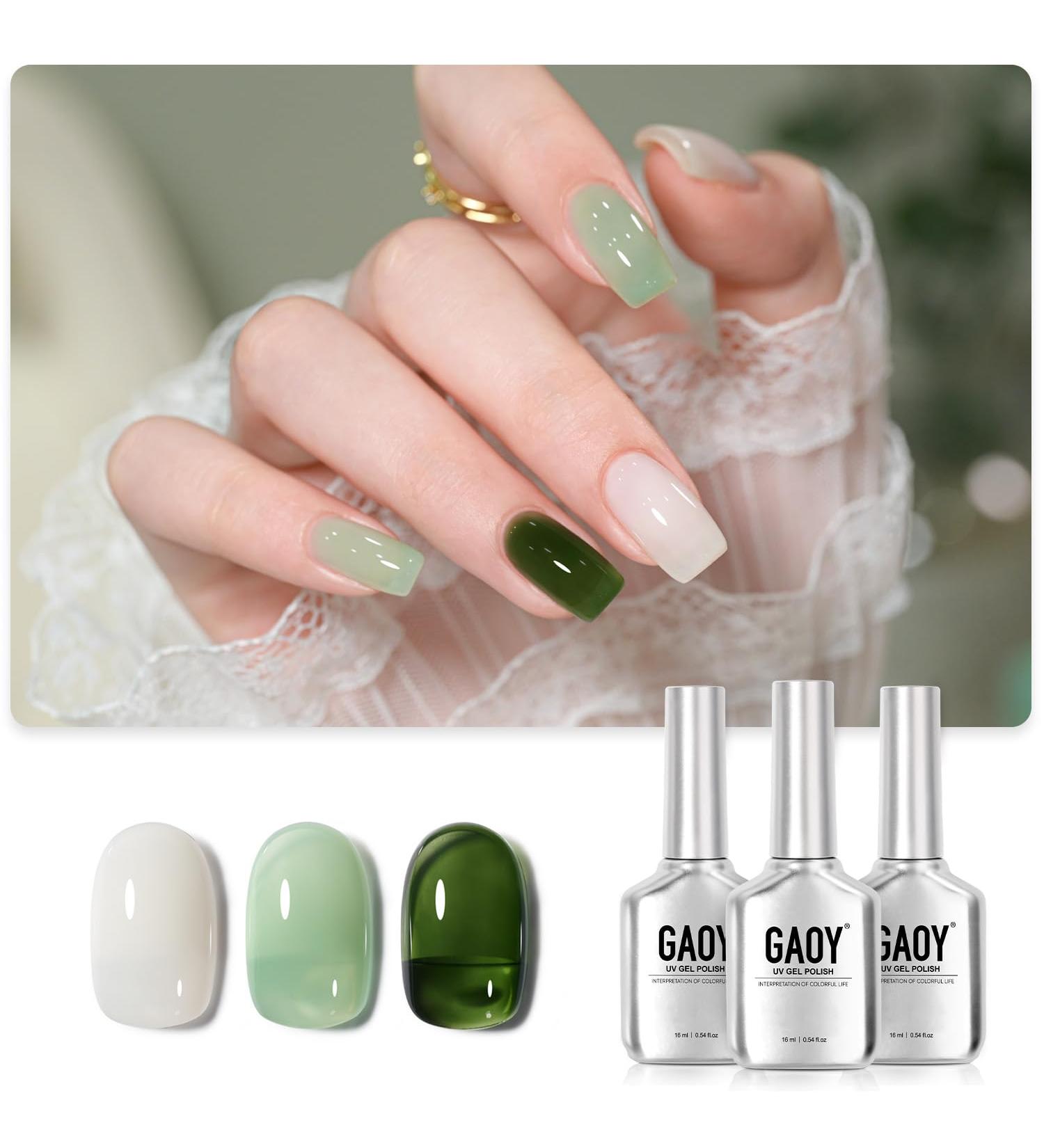 GAOY Gel Nail Polish Kit - 3 Colors (16ml) Jelly White Green | Soak Off UV Gel Set - Mint Milk for Perfect Nails - Buy Online on GoSupps.com