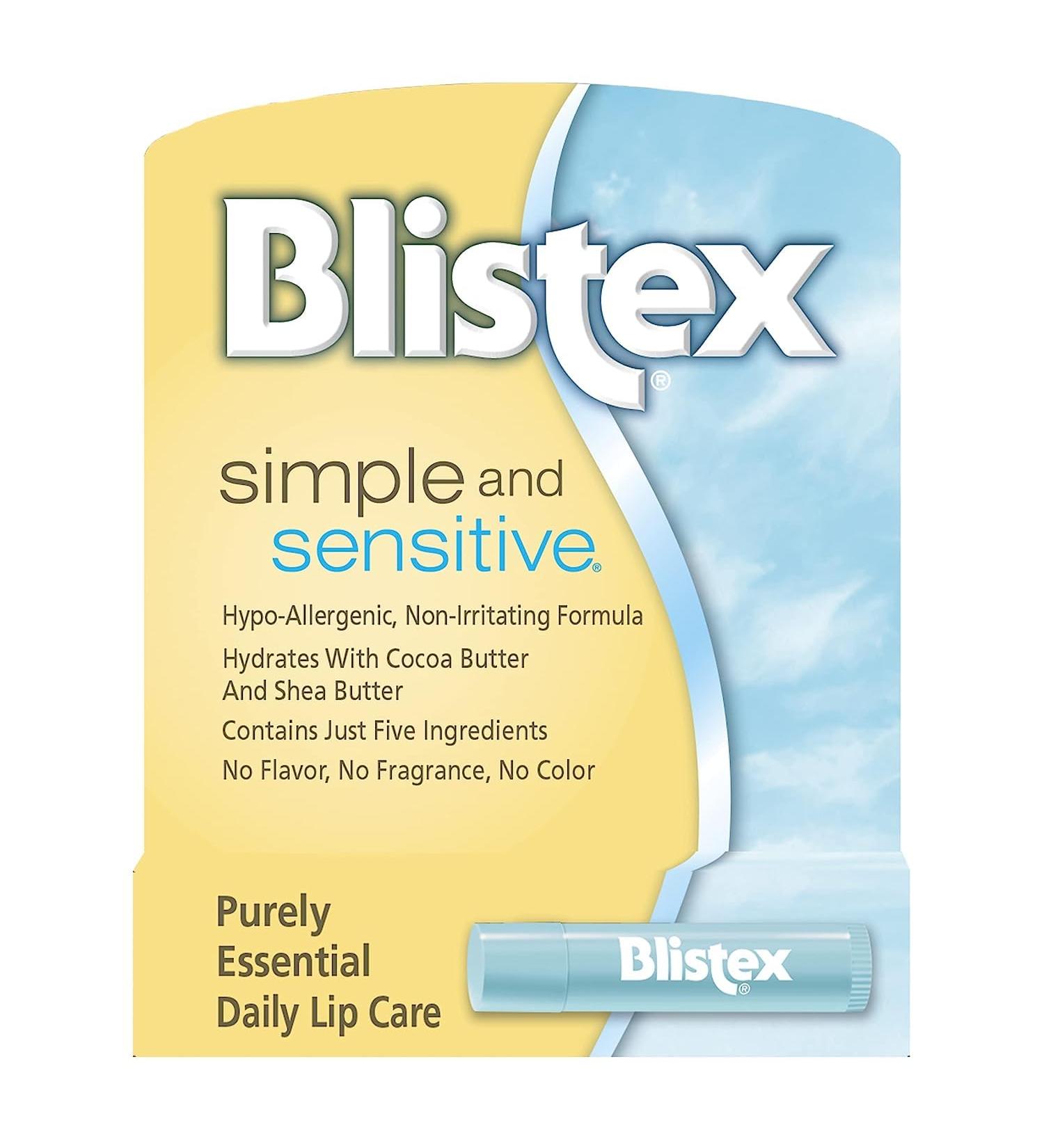 Blistex Simple & Sensitive Lip Balm - Hypo-Allergenic Moisturizer 12 Pack Shea & Cocoa Butter Dry Lips Care - Buy Online on GoSupps.com