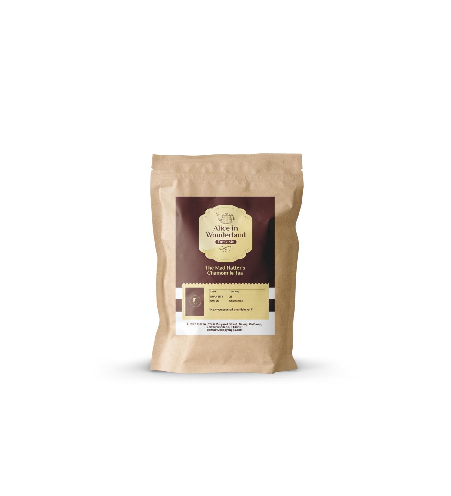 Lucky Cuppa's "Drink Me Potion" Mad Hatter's Chamomile Tea - Alice in Wonderland Herbal Tea Gift- Decaf Loose Tea - Individually Wrapped for Premium Camomile Tea - 25 Tea Bags - Buy Online on GoSupps.com