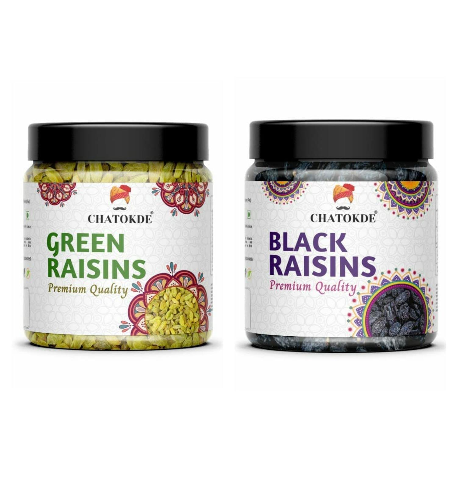 CHATOKDE Premium Raisins Combo Pack Of 2 Black Raisins & Green Raisins 250g Each 500g_Packing May Vary - Buy Online on GoSupps.com
