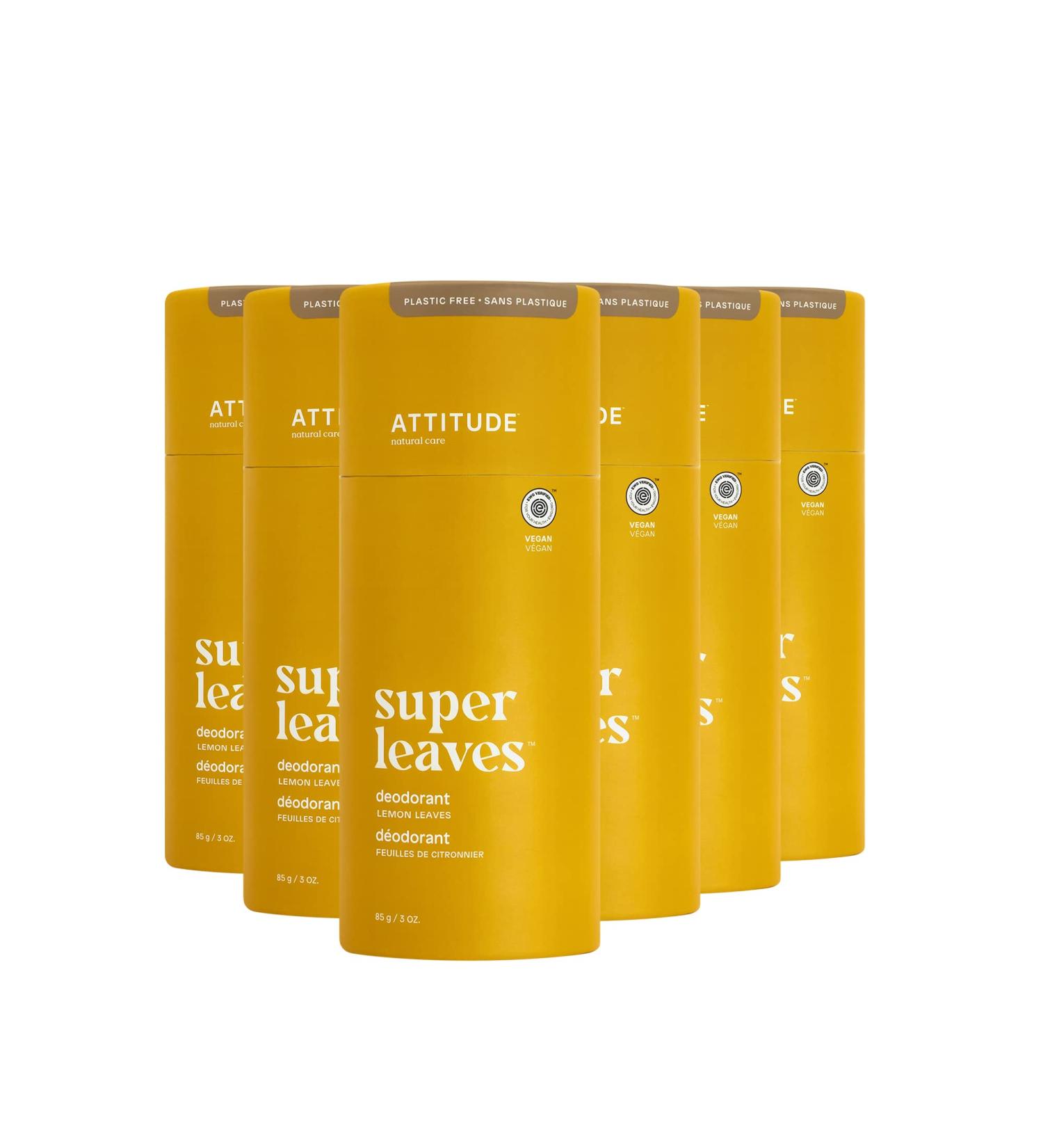 ATTITUDE Plastic-Free Deodorant EWG Verified Aluminum Free Vegan Naturally Sourced Body Deodorants for Women & Men Dermatologically Tested Lemon Leaves 3 Ounces (Pack of 6) Lemon Leaves 3 Ounce (Pack of 6) - Buy Online on GoSupps.com