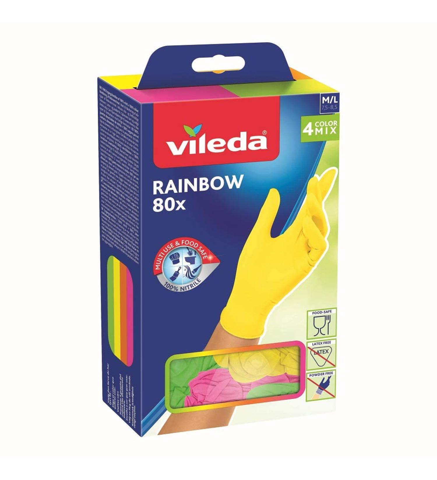 Vileda Rainbow Nitrile Disposable Gloves - 100% Nitrile 80 Pieces in 4 Bright Colors Size M/L - International Shipping Available - Buy Online on GoSupps.com