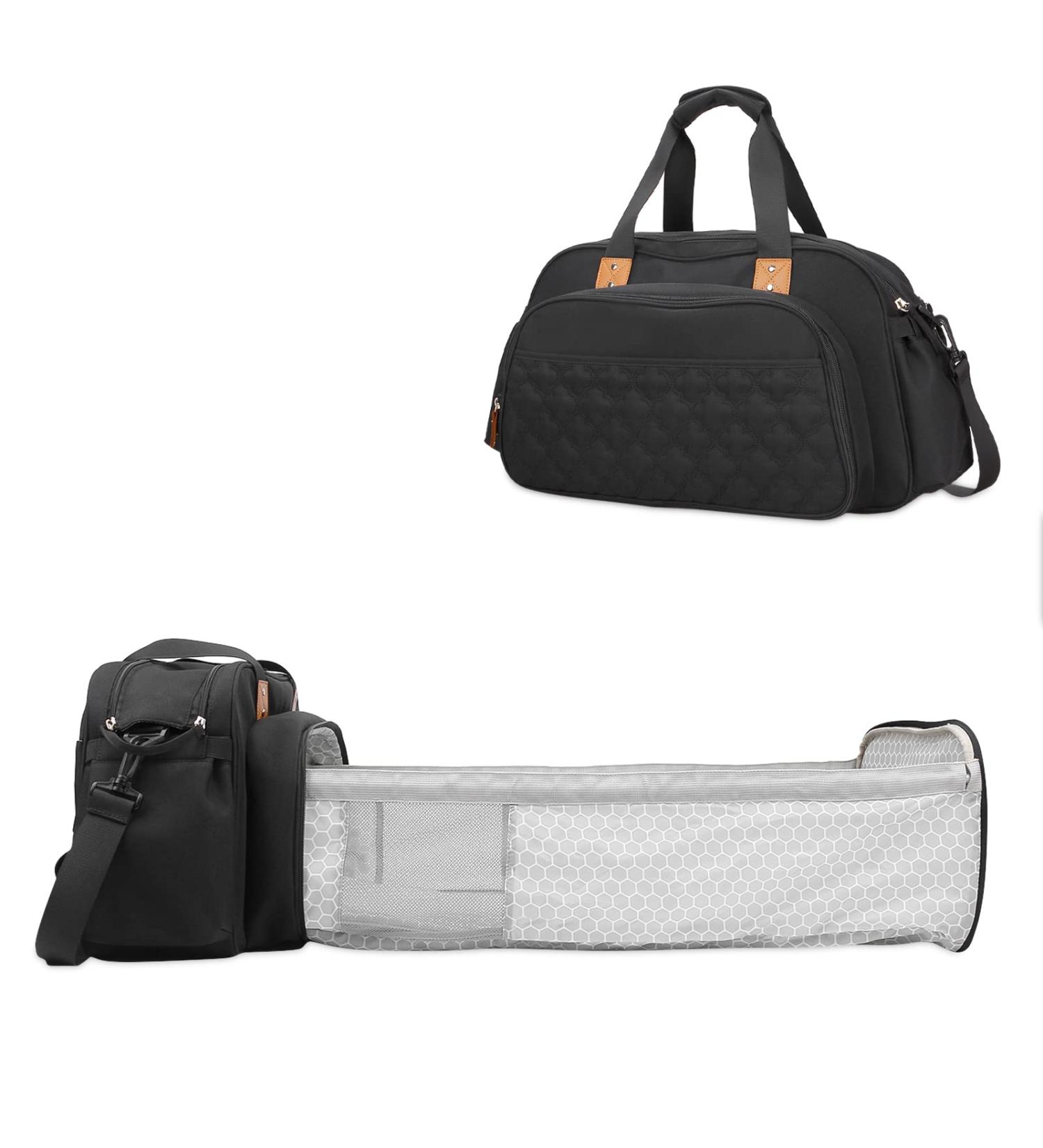 SONARIN Convertible Baby Changing Bag with Folding Crib - Waterproof Large Capacity Travel Diaper Bag (Black) - Buy Online on GoSupps.com