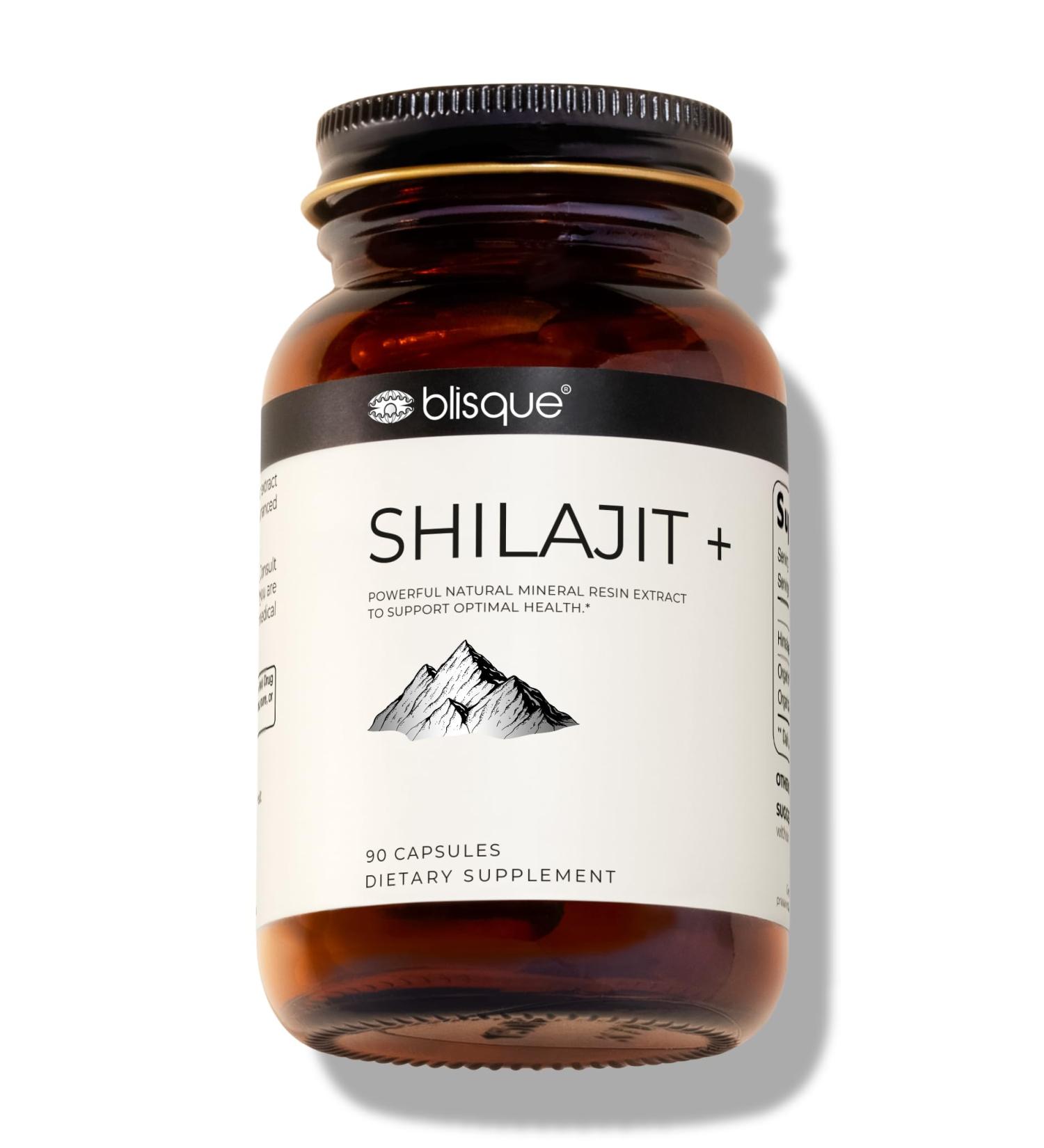Blisque Pure Himalayan Organic Shilajit Resin Extract Capsules | Authentic and Natural | Golden Grade A | Contains Fulvic Acid and Trace Minerals | 90 Capsules - Buy Online on GoSupps.com