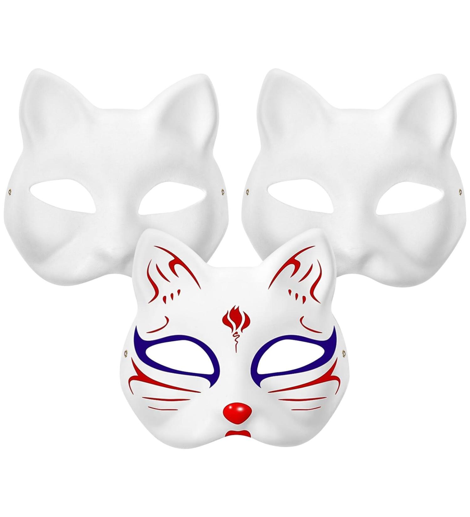 Vaguelly DIY Paintable Cat Masks - 3 Pack White Fox Masquerade Accessories for Cosplay & Party Decoration - Buy Online on GoSupps.com
