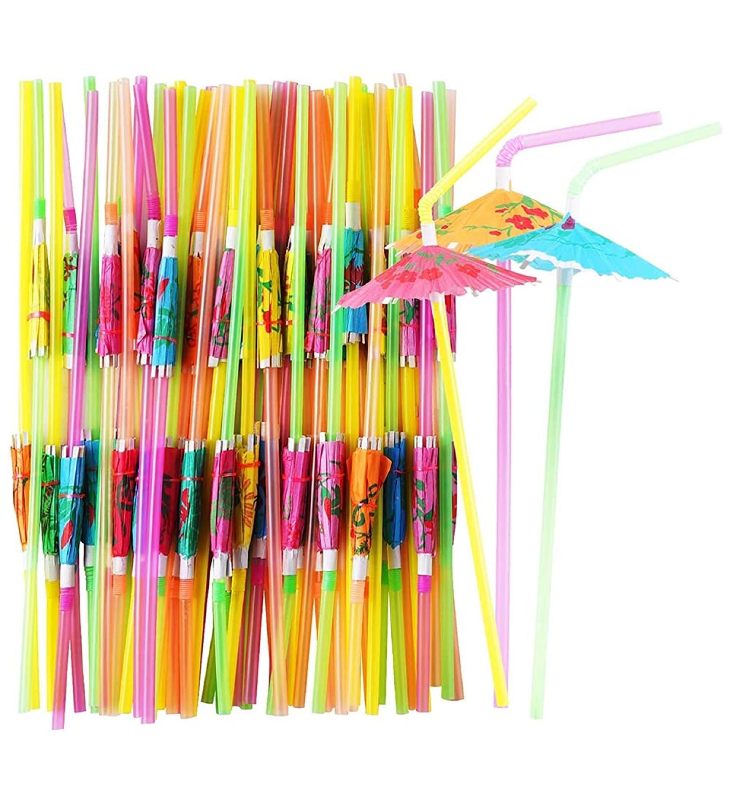 Spkaodngo 150 Pcs Umbrella Straws Colourful Disposable Bendable Drinking Straws for Beach Theme Parties Bar Decoration - Buy Online on GoSupps.com