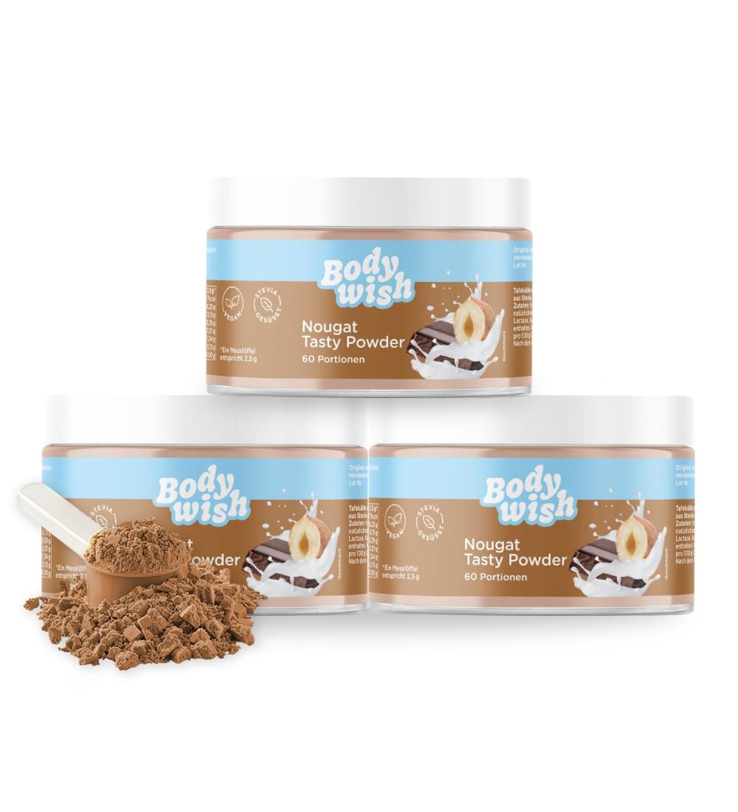 Bodywish Nougat Tasty Powder - Low-Calorie Sugar Substitute | Natural Flavor | 3 x 150g - Buy Online on GoSupps.com