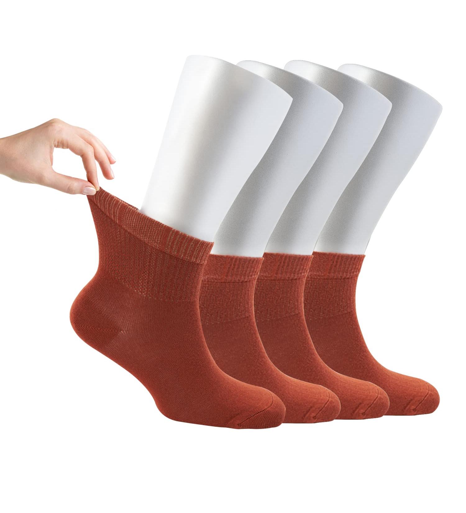 Cosyfeel Women Loose Diabetic Socks | 4-Pack Neuropathy Ankle Socks for Ladies | Super Soft Eco-Friendly Bamboo Material | Durable with Seamless Toe | Multicolour Patterns | 4 Seasons 4-7 BOMBAY BROWN - Buy Online on GoSupps.com